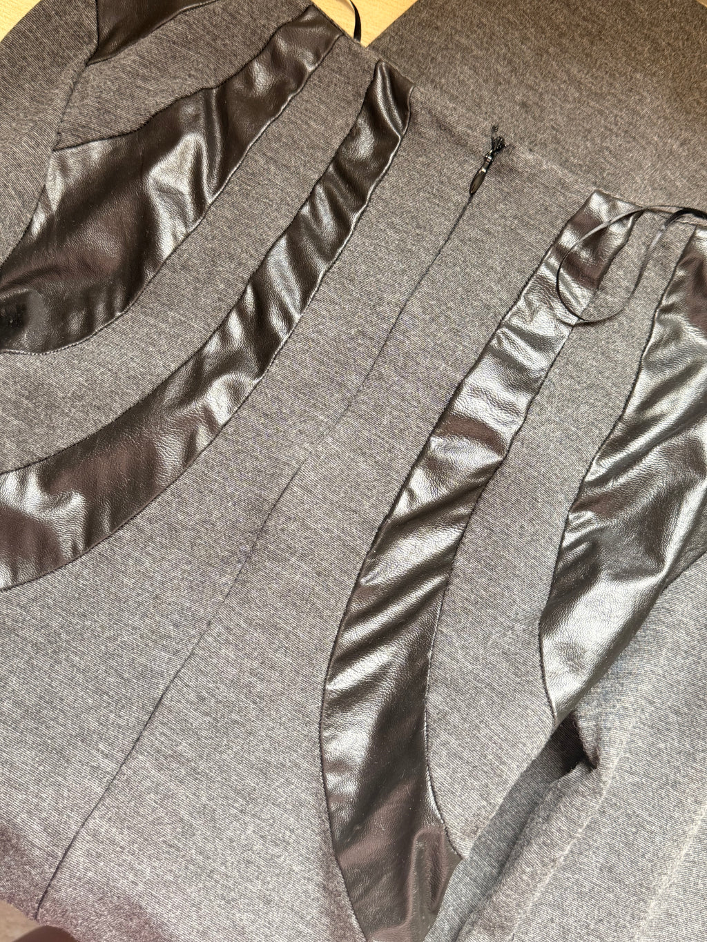 Fate Grey Bodycon Knit Dress with Faux Leather Shoulder Detail – Size 6 | Office & Smart Casual
