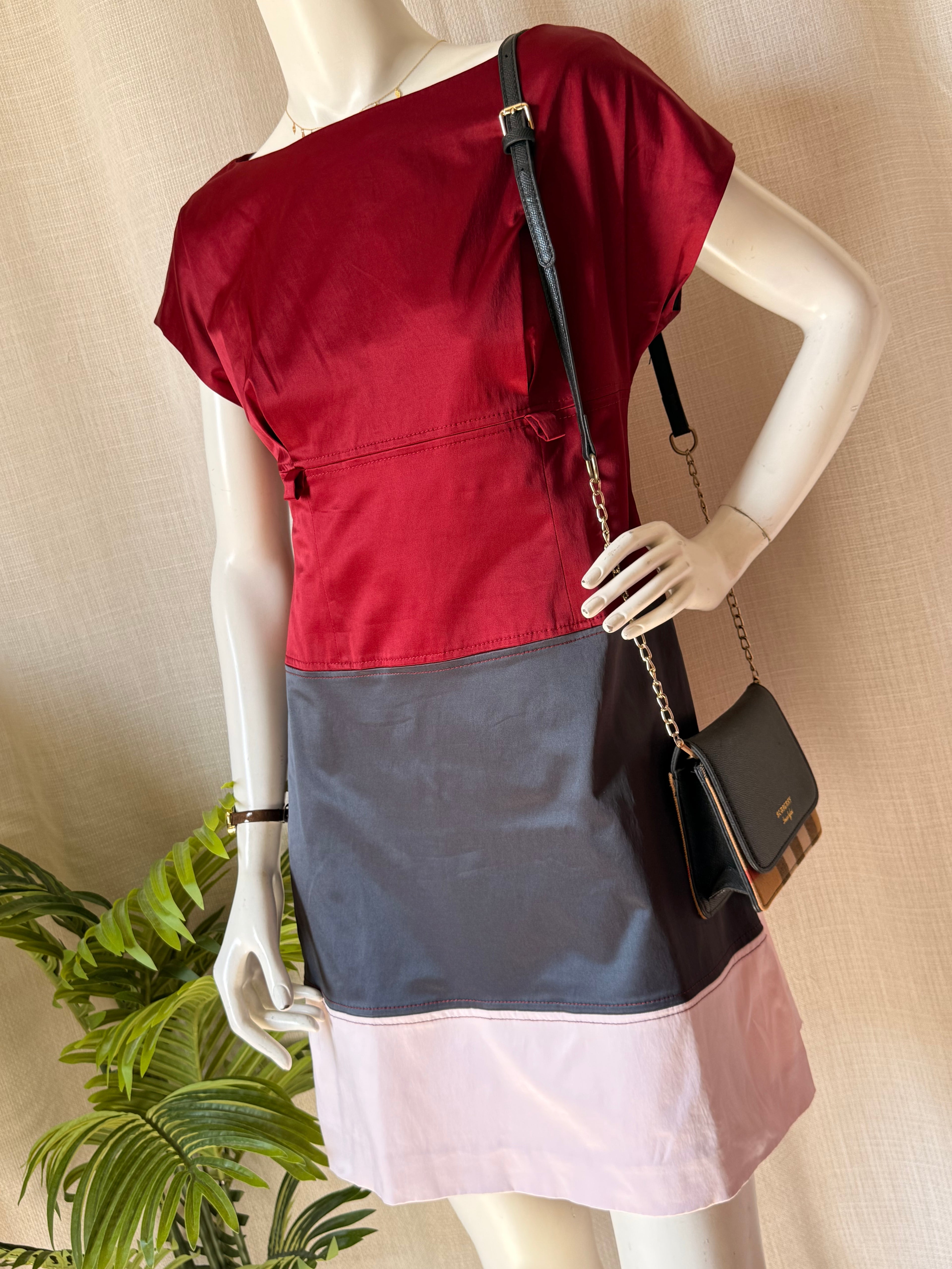 Trucco Maroon & Gray Color-Block Dress (EU 40 / Large)