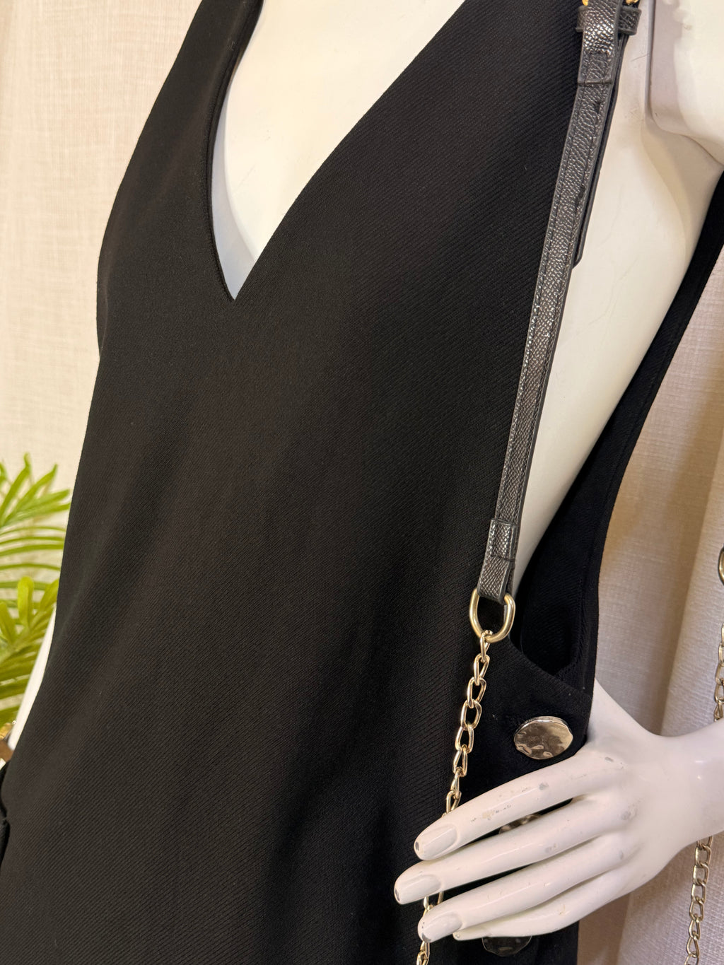 MANGO CASUAL Deep V-Neck Pinafore Jumper Dress - Classic Black (Size M)