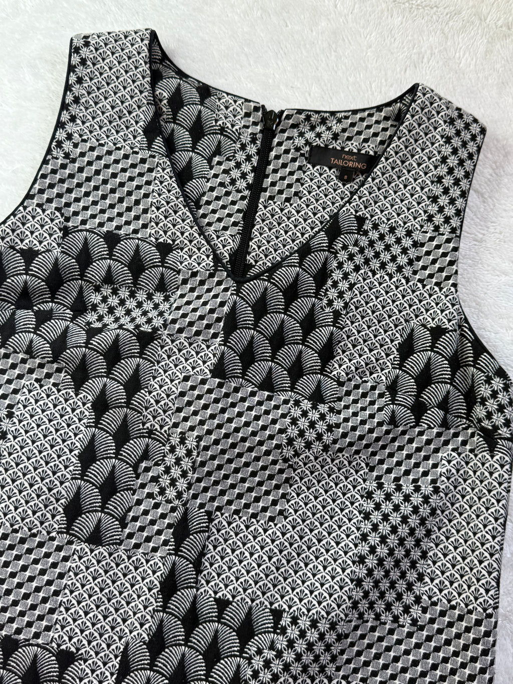 Next Tailoring Black & White Geometric Print Dress | UK 8