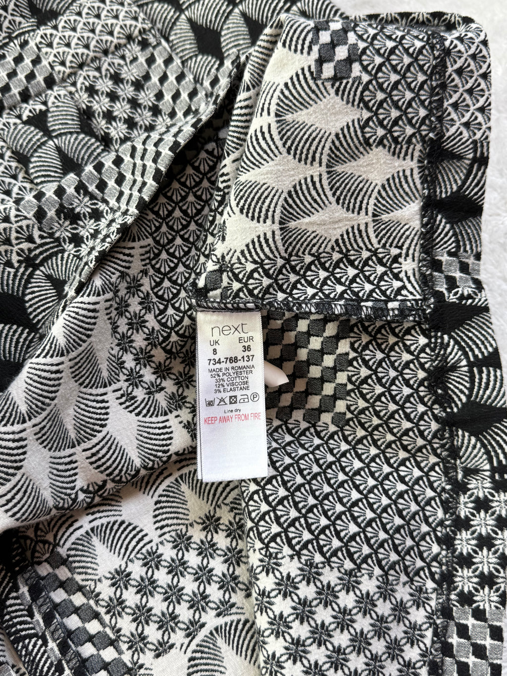 Next Tailoring Black & White Geometric Print Dress | UK 8