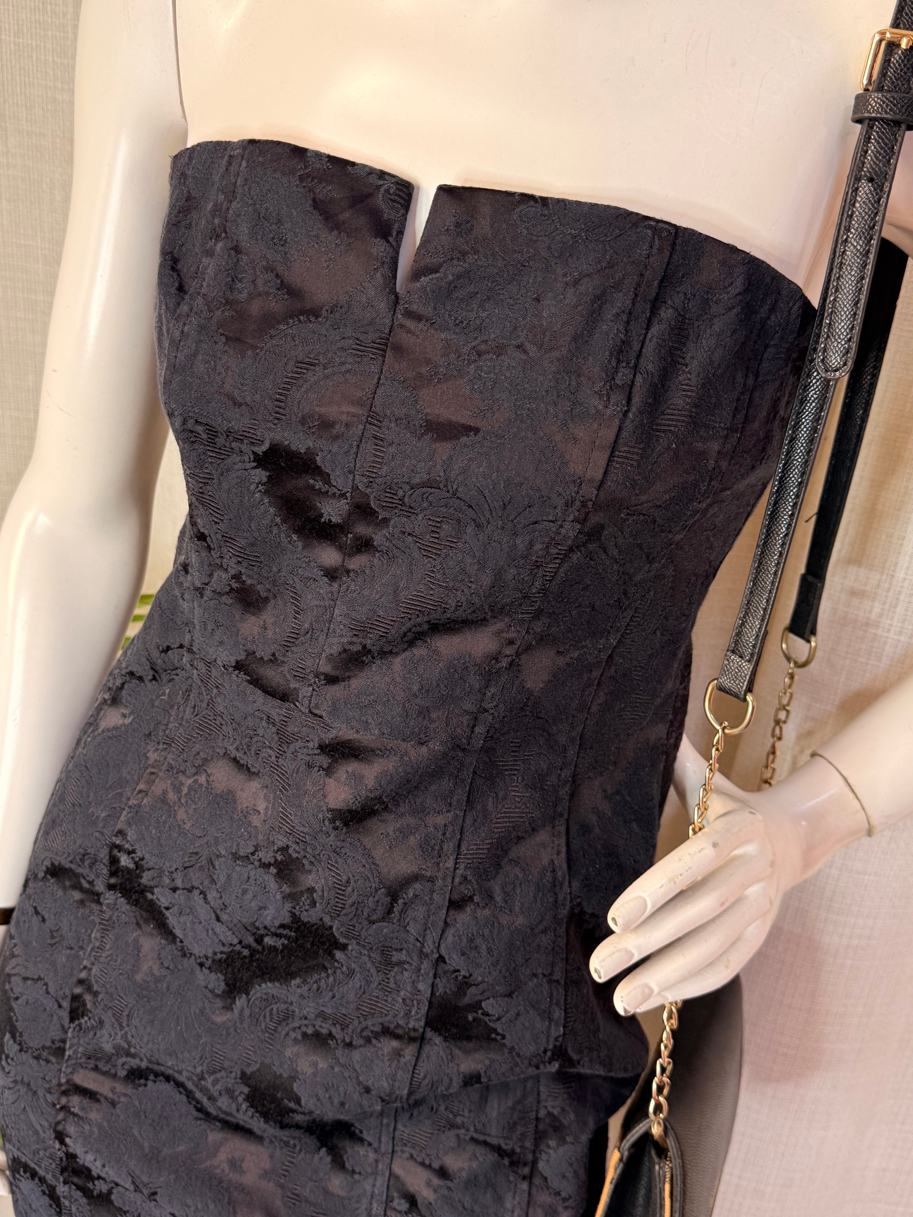Blanco Black Floral Jacquard Strapless Bodycon Dress – Size Medium | Cocktail & Party Dress