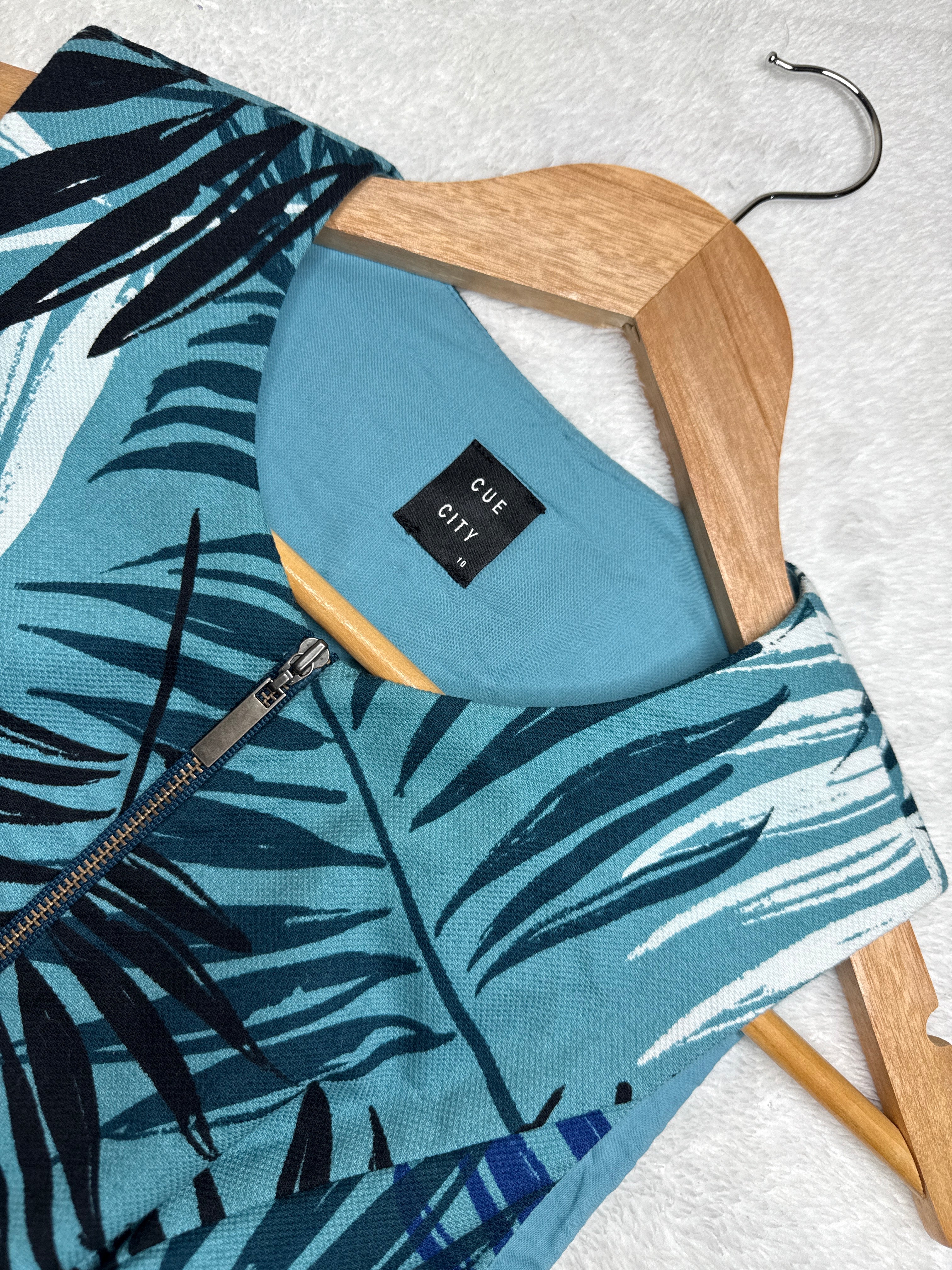 Teal Tropical Print Dress (10 / Large)
