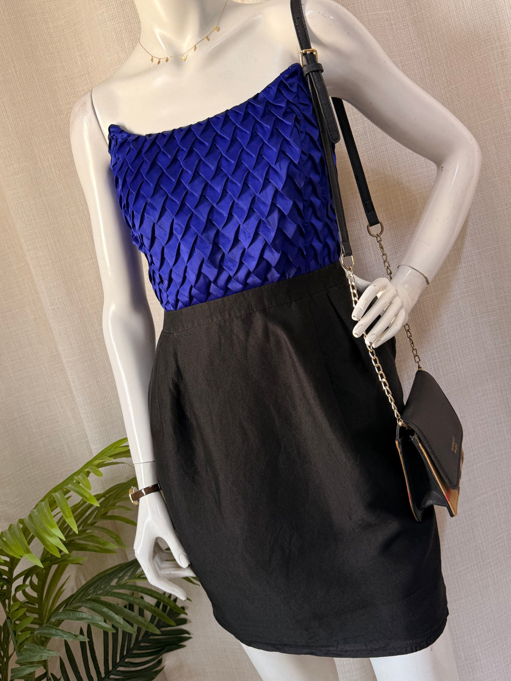 Reiss Indigo & Black Textured Mini Dress | UK 12 / USA 8 | Medium
