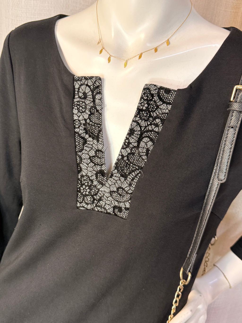 Sweet Miss Black & Silver Lace Detail Shift Dress – Size M | Elegant Party Dress