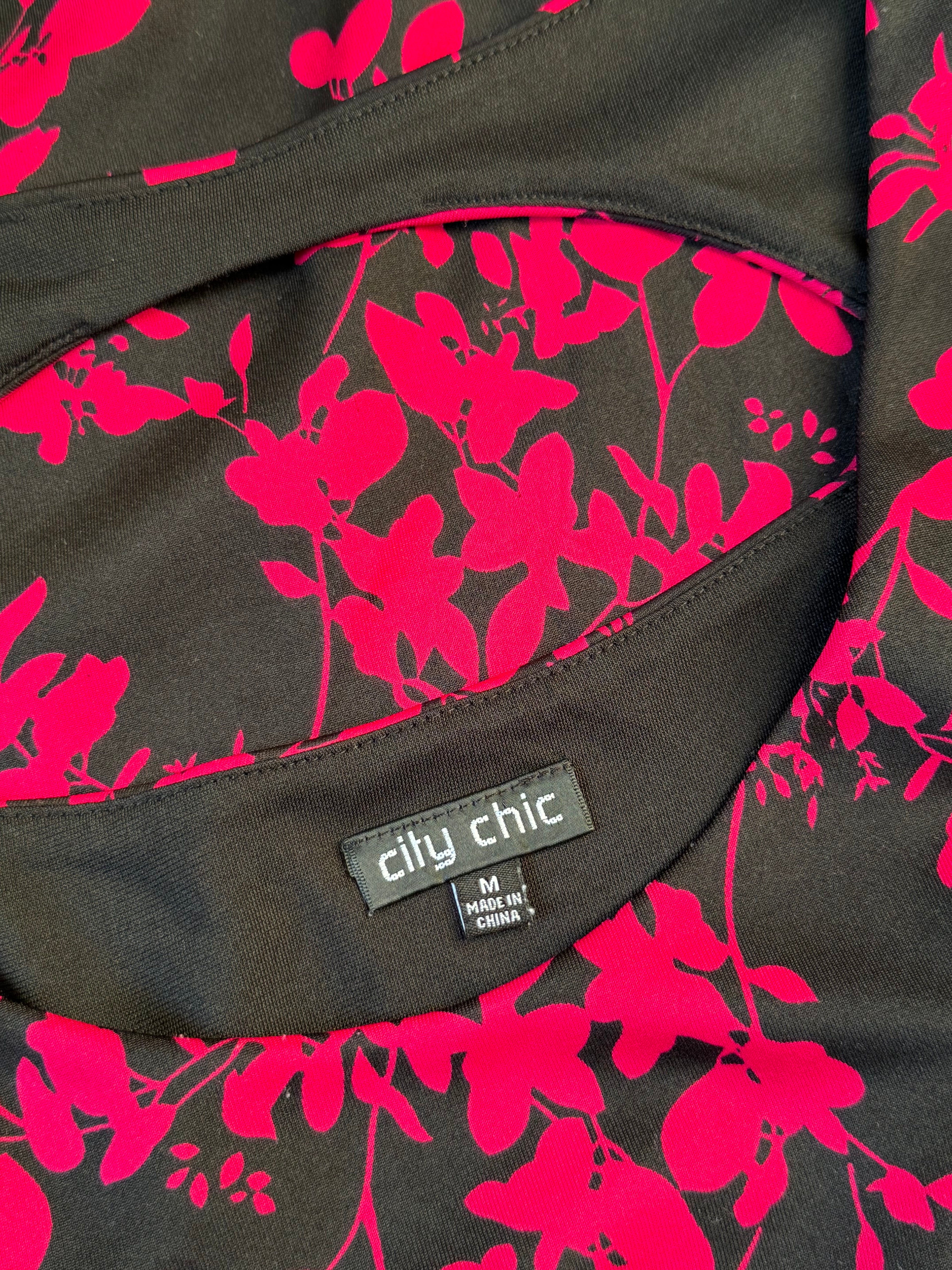 City Chic Plus Size Black & Pink Skater Dress | 2XL