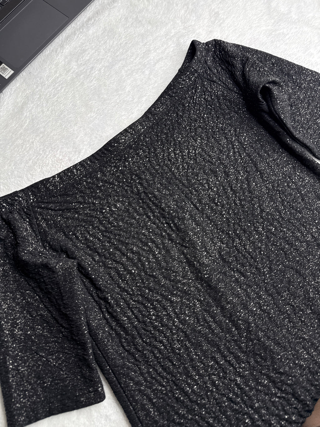 Glitter Black Off-the-Shoulder Dress (10 / Medium)