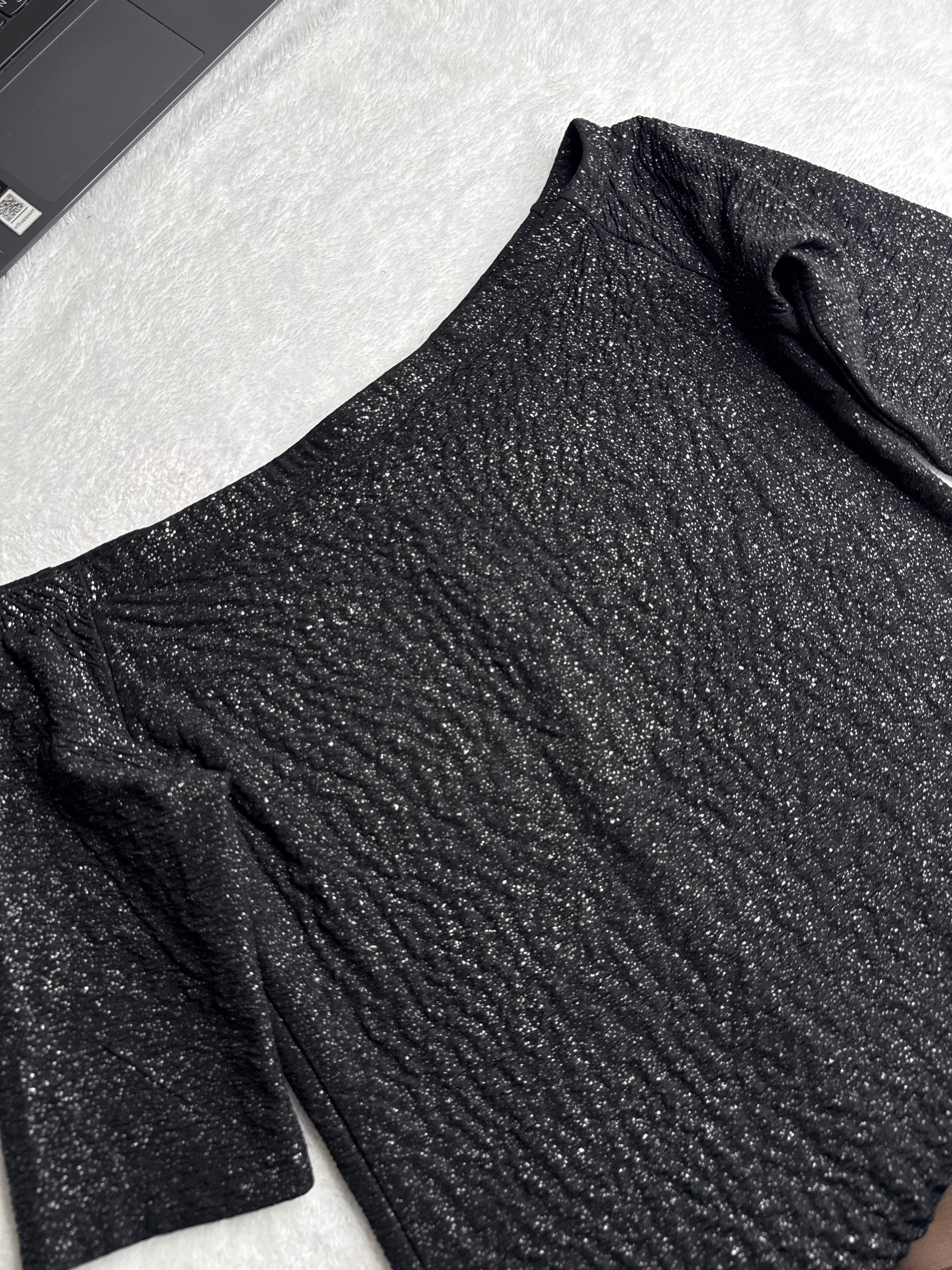Glitter Black Off-the-Shoulder Dress (10 / Medium)