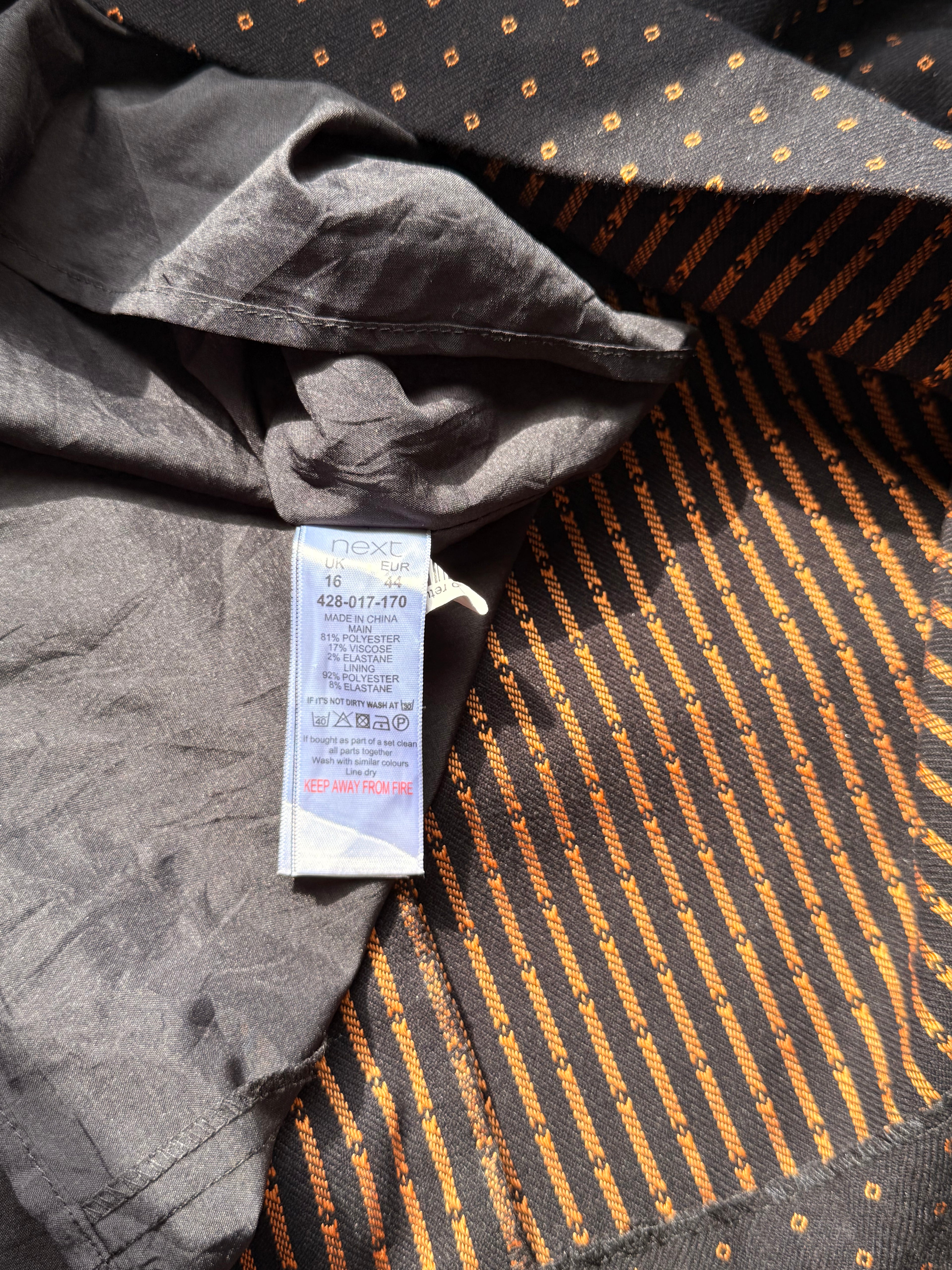 NEXT TAILORING Black & Gold Geometric Printed Shift Dress – Size UK 16 / EU 44 | Smart Workwear & Occasion Dress