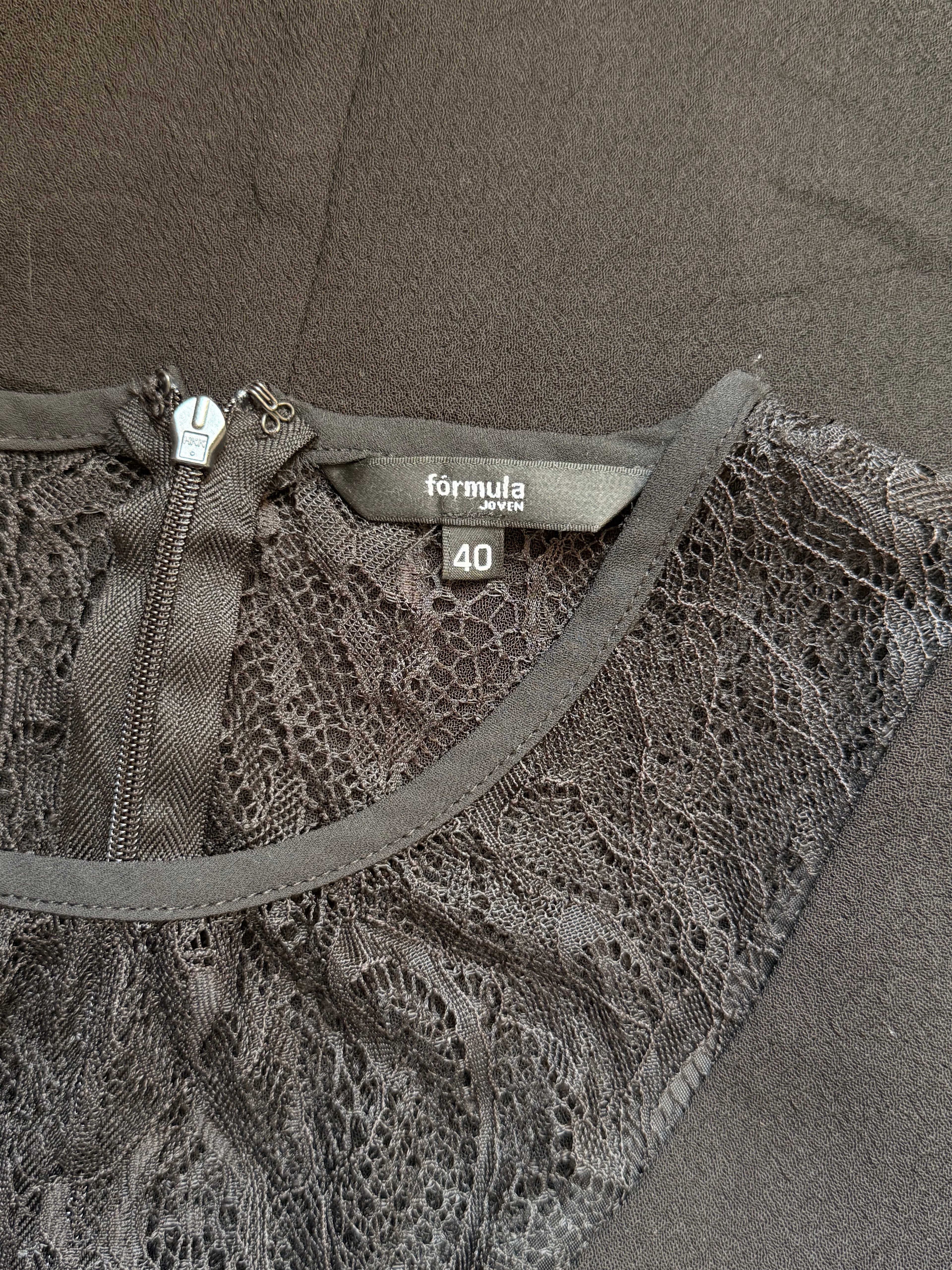 Fórmula Joven Black Lace Illusion Skater Dress Size 40 | Fit and Flare Cocktail Dress