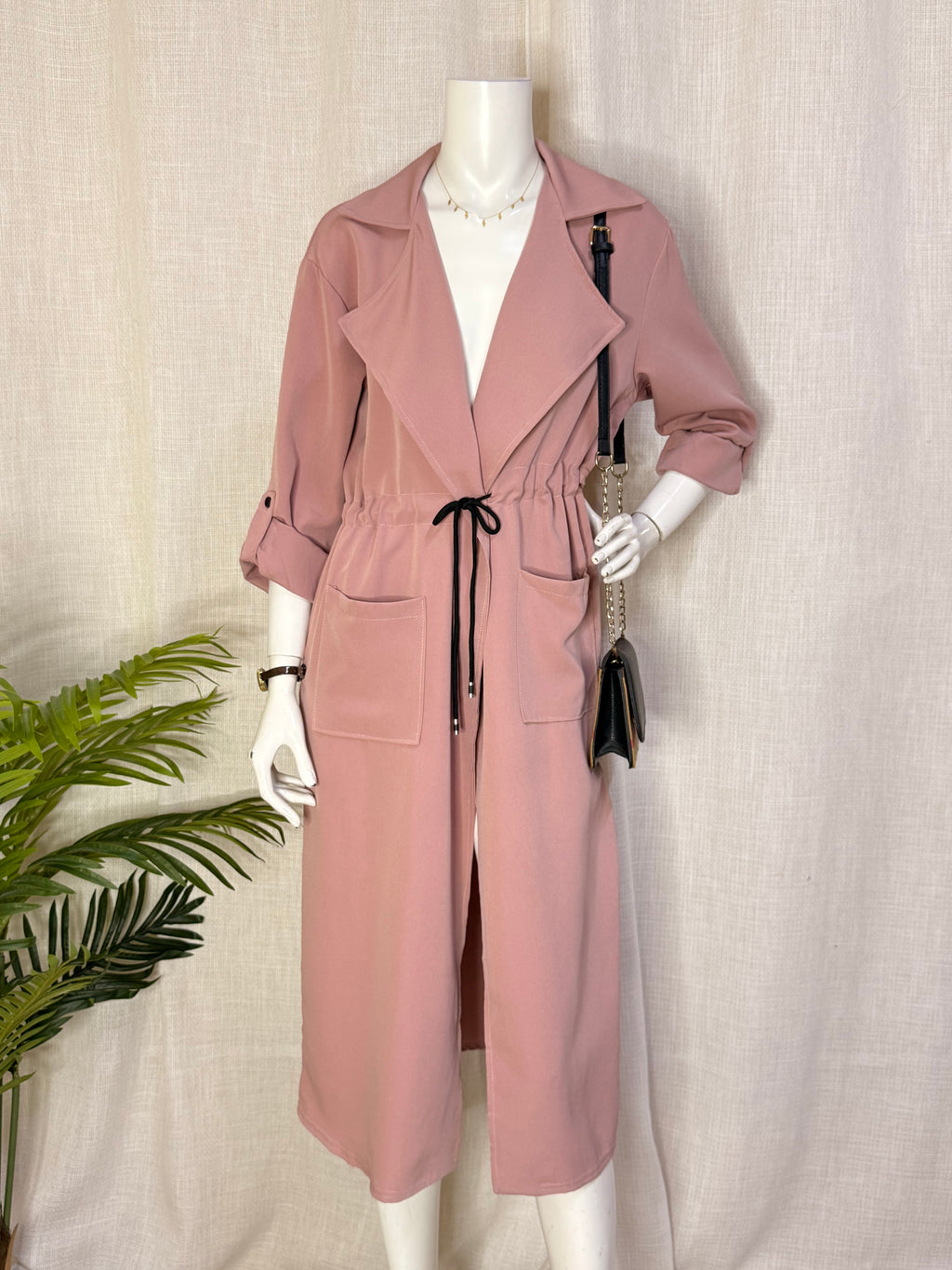 Passion Paris Rose Pink Drawstring Trench Midi Dress – Size M / UK 10 | NWT