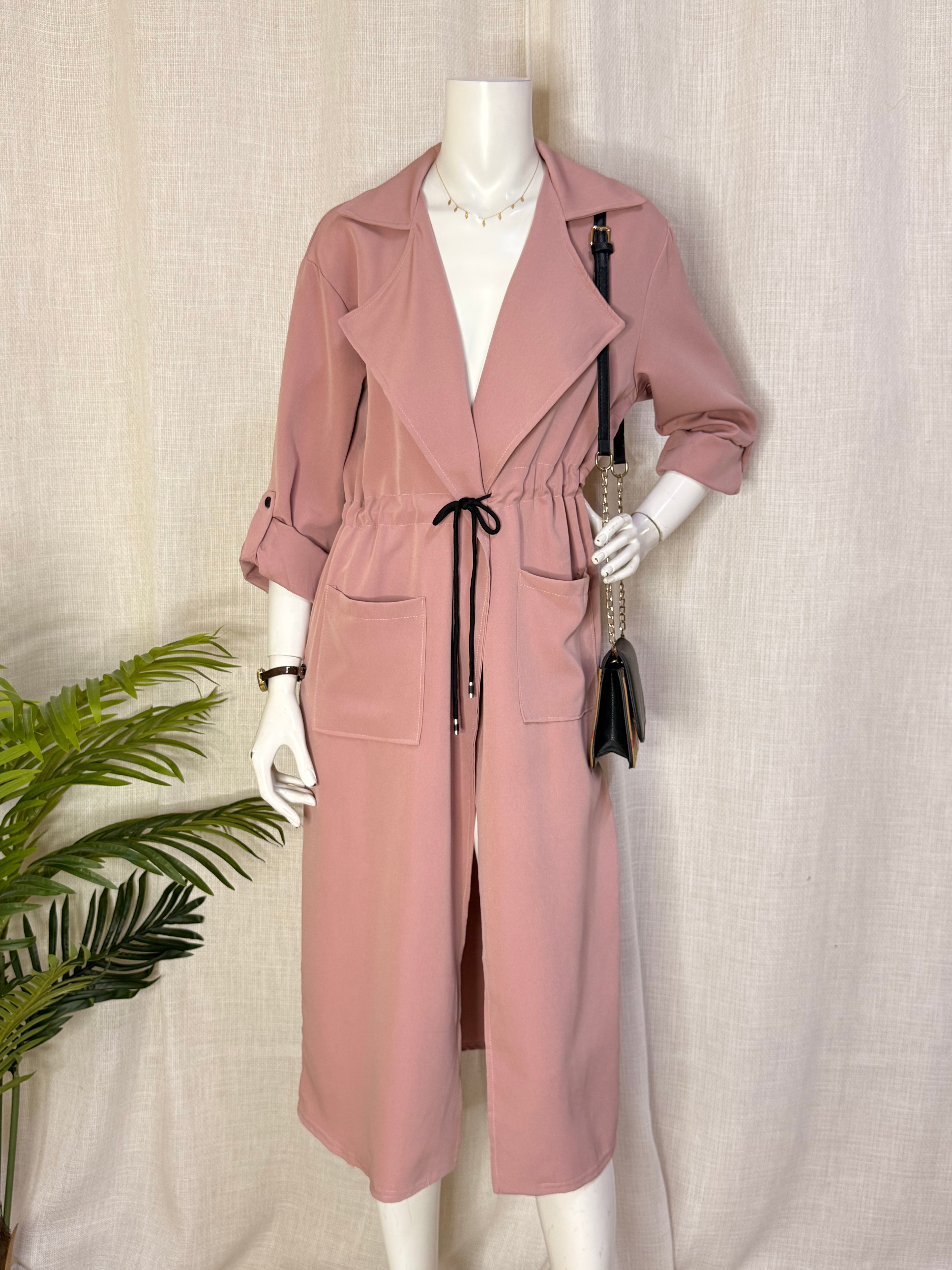 Passion Paris Rose Pink Drawstring Trench Midi Dress – Size M / UK 10 | NWT