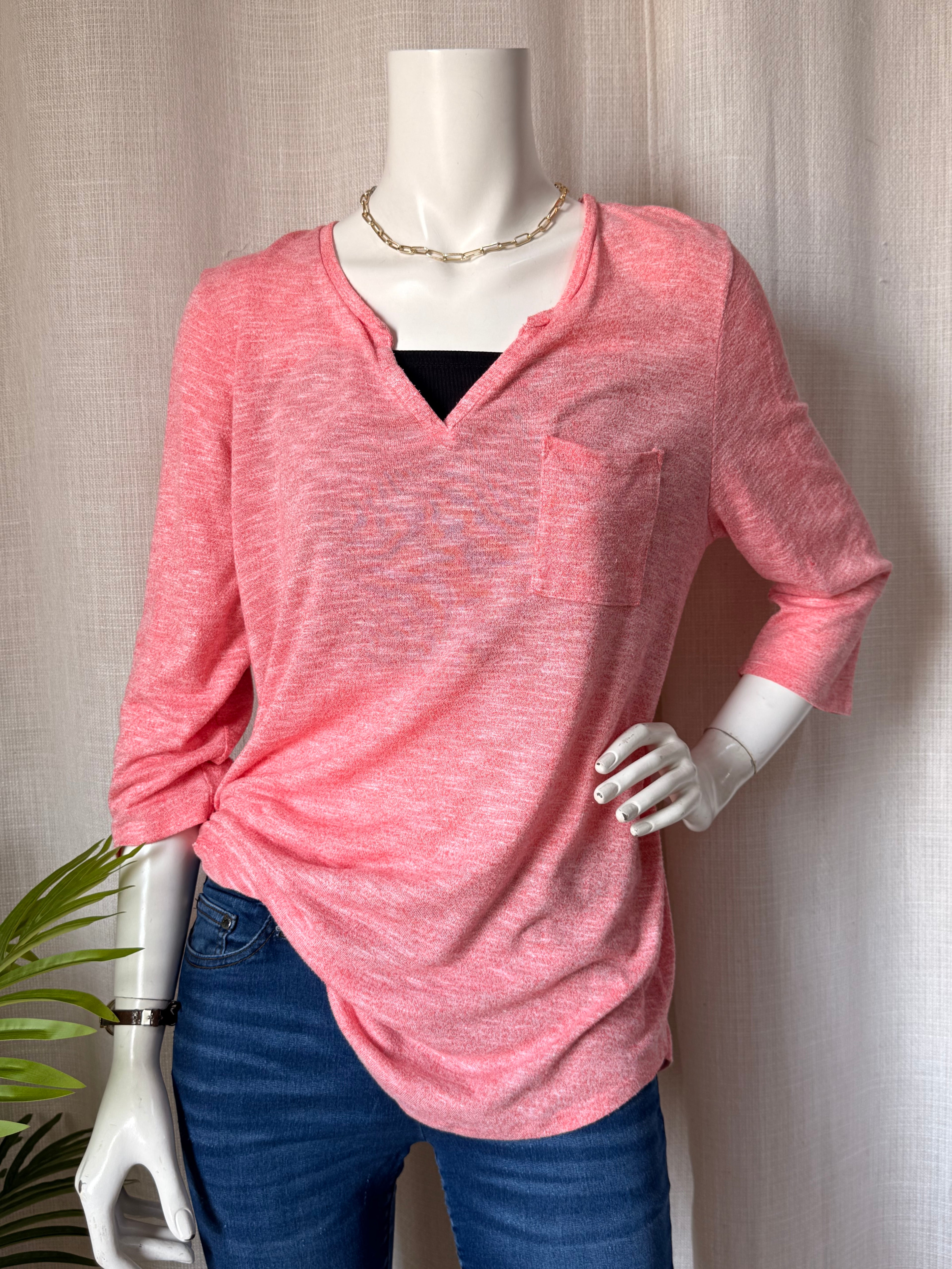 Papaya Coral Marl V-Neck Tee | UK 20