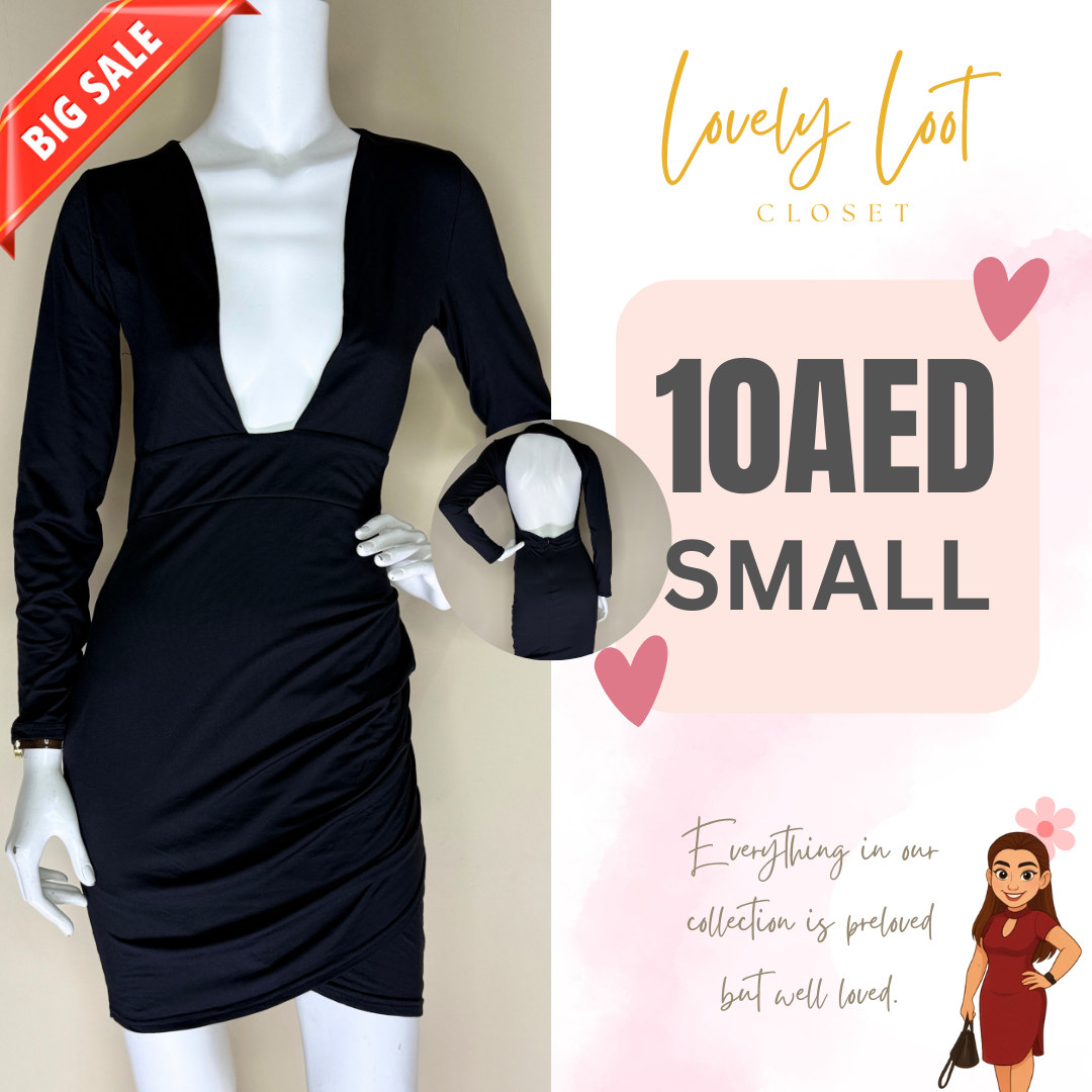Black Plunge Mini Dress (Small)