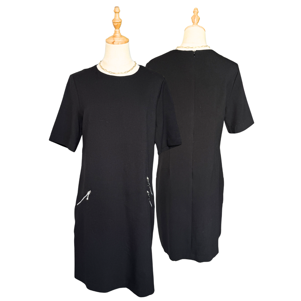 F&F Black Shift Dress with Zipper Detail | UK 14 (Preloved)