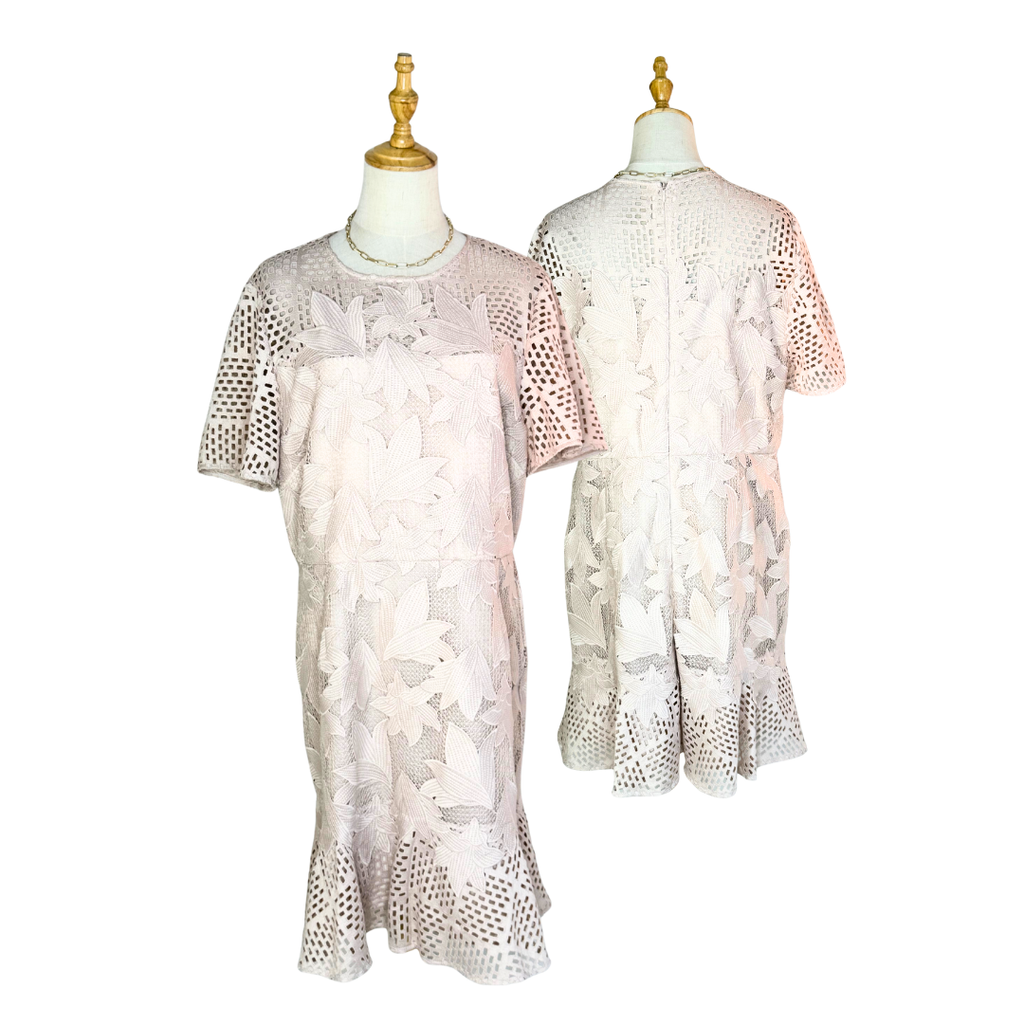 Reiss Nude Crochet Lace Drop Hem Dress | UK 16