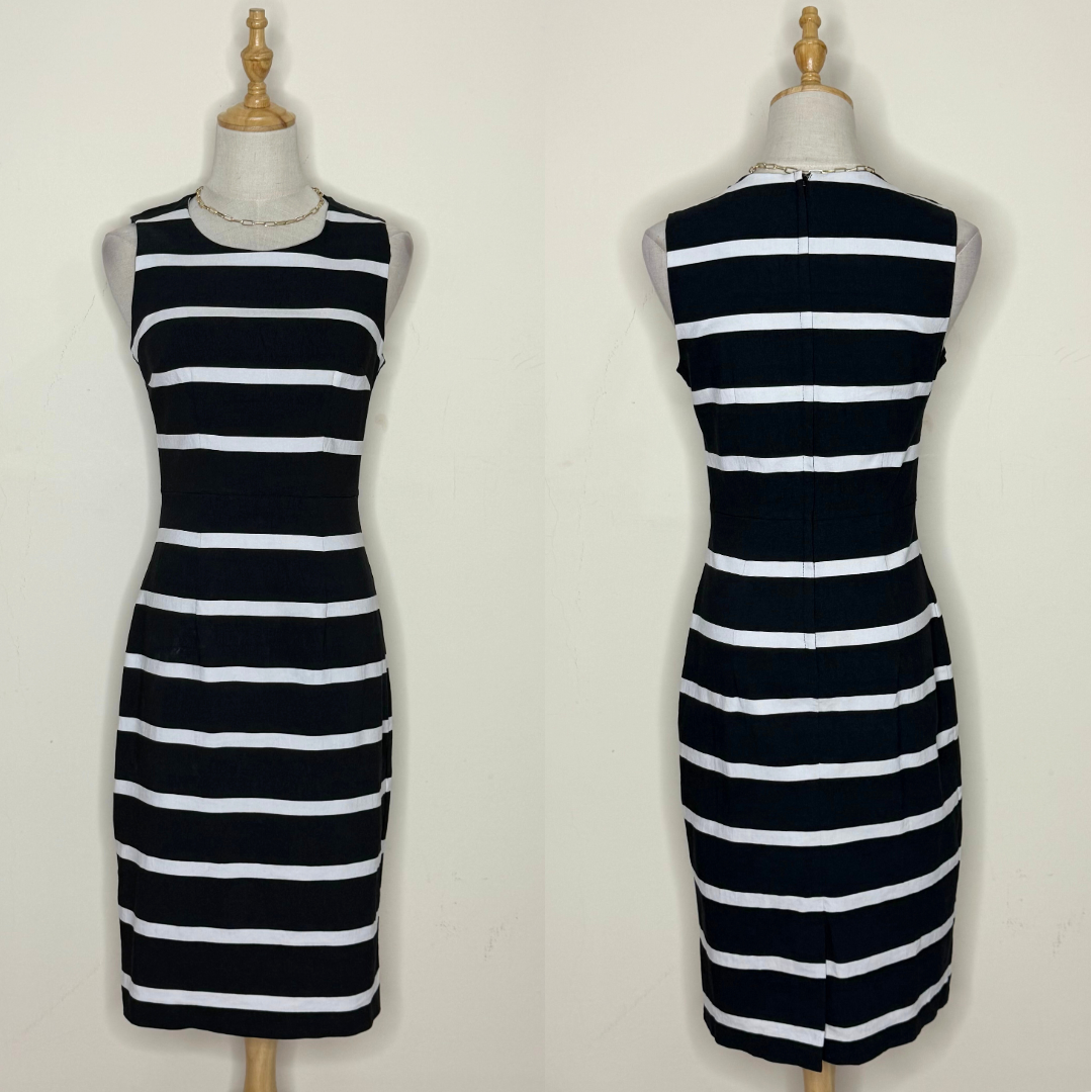 Black & White Striped Sheath Dress (8 / Medium)