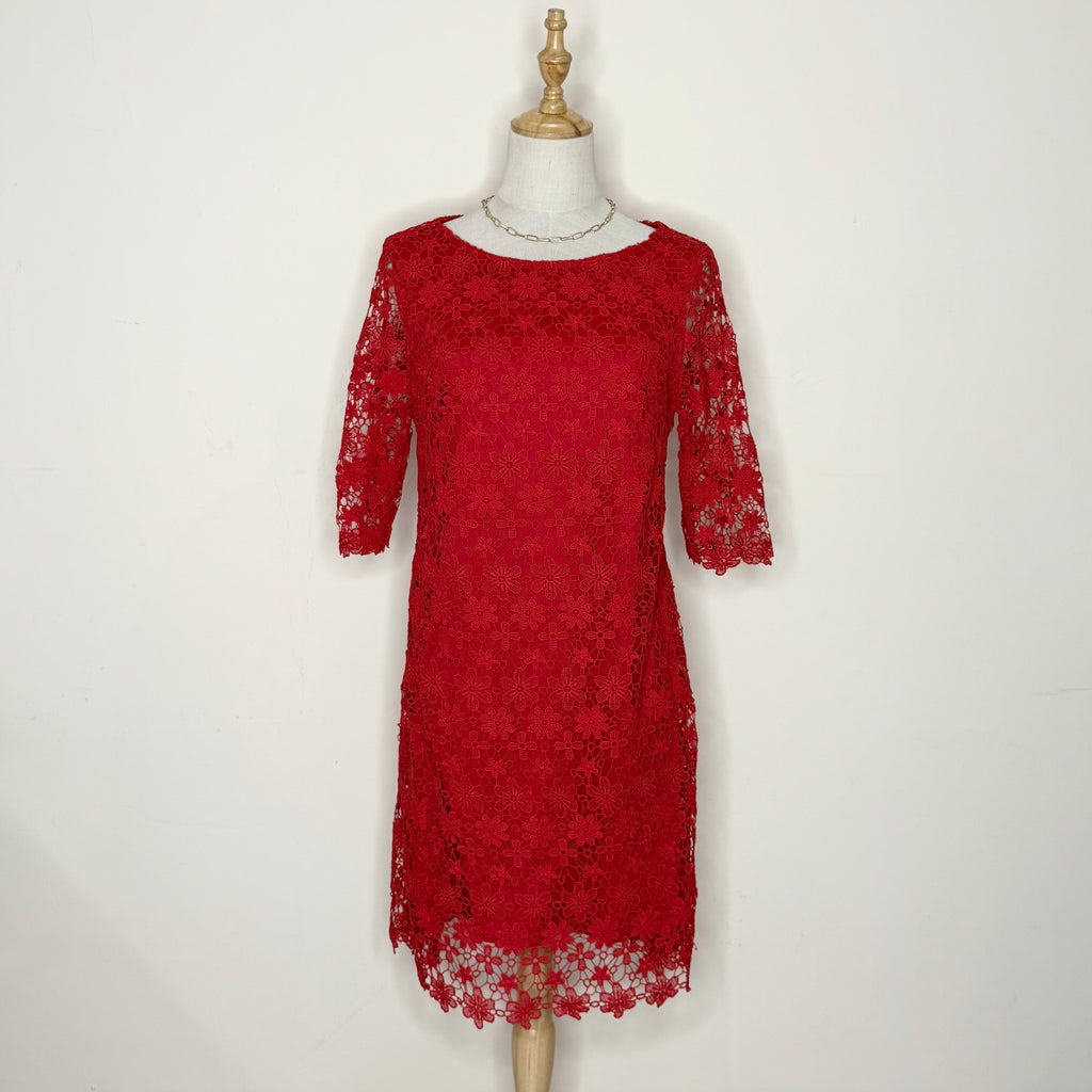 F&F Red Floral Lace Shift Dress