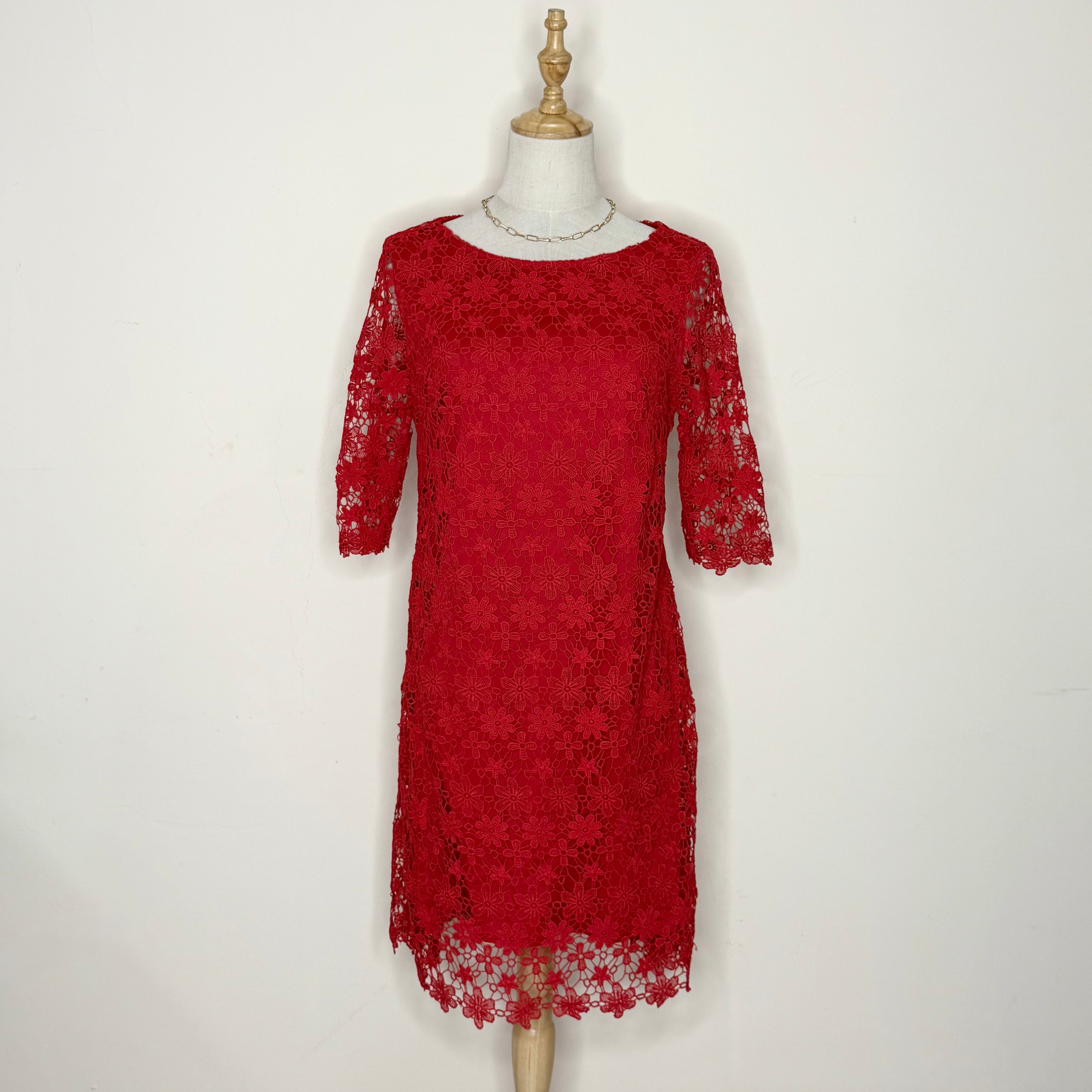 F&F Red Floral Lace Shift Dress