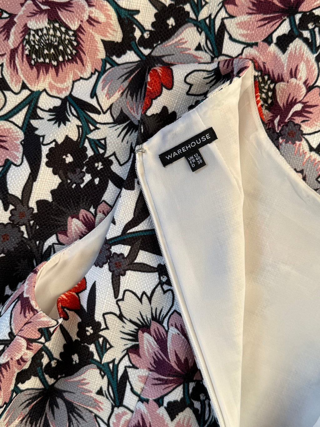 Warehouse Red & Black Floral Print Sleeveless Pencil Dress | UK 12