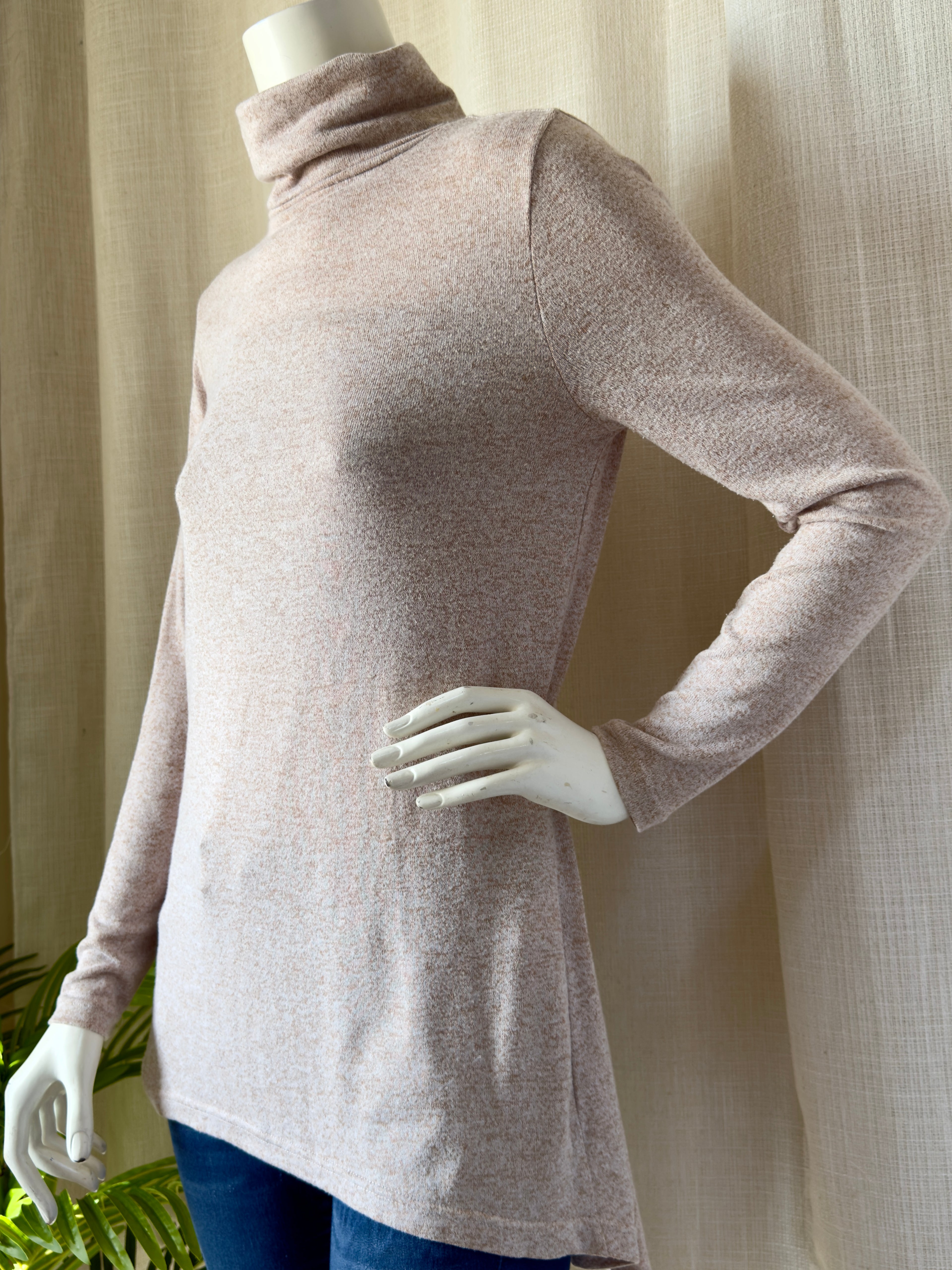 ATMOSPHERE Beige Marl Open-Back Turtleneck | UK 10