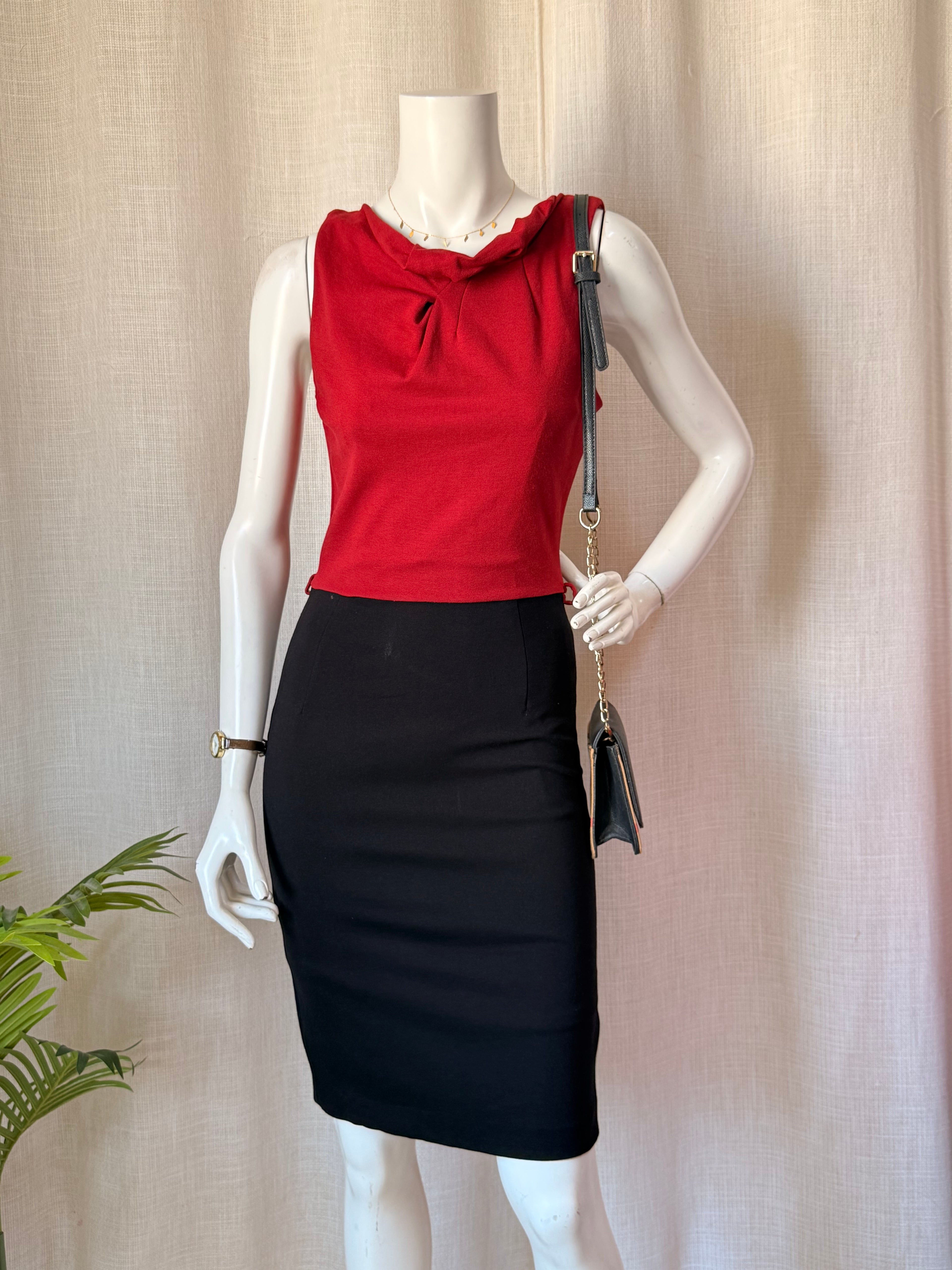 Mango Collection Colorblock Cowl Neck Sheath Midi Dress (Size EUR S / US XS)
