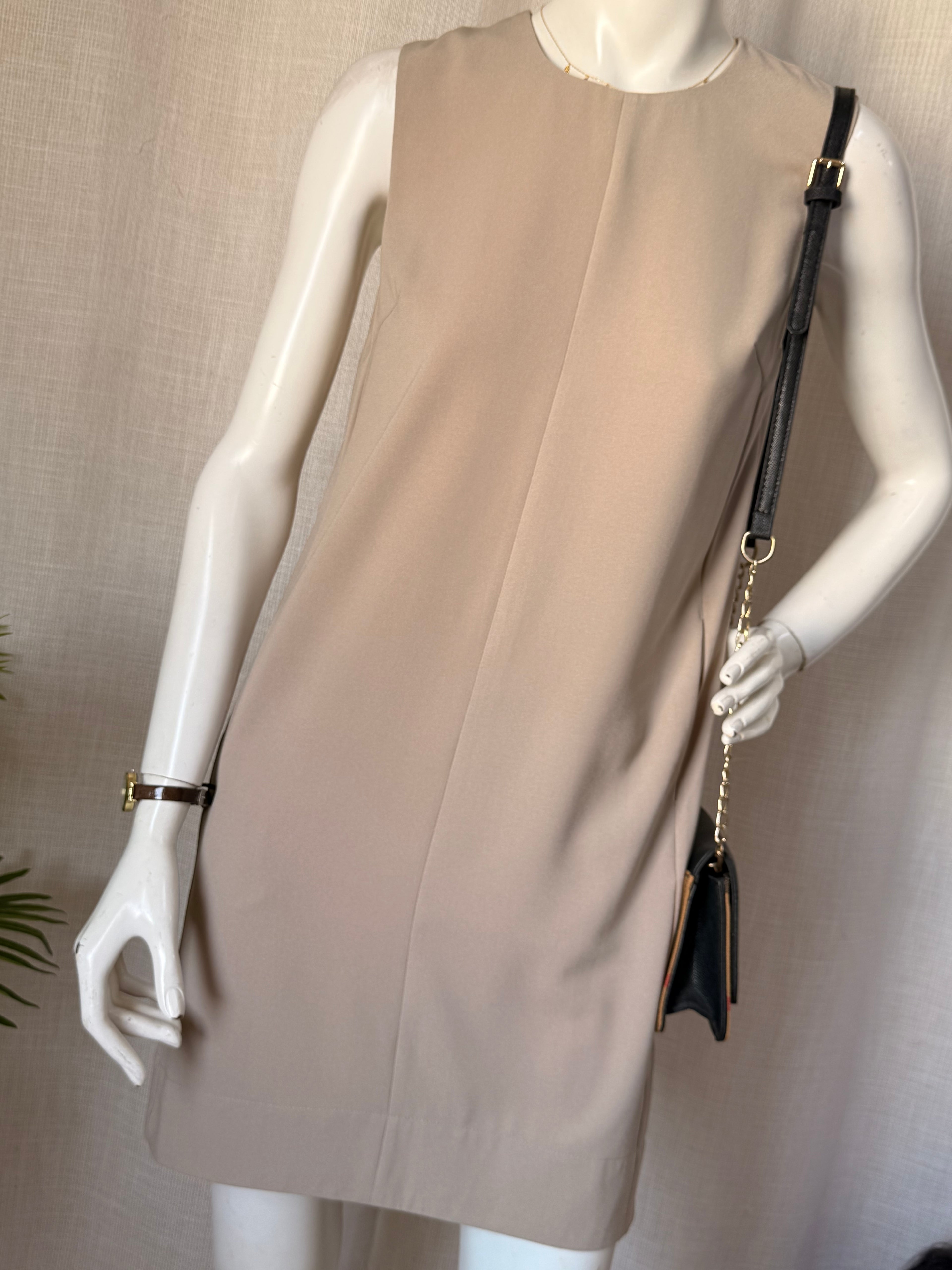 Taupe Sleeveless Shift Dress | Minimalist | Size S