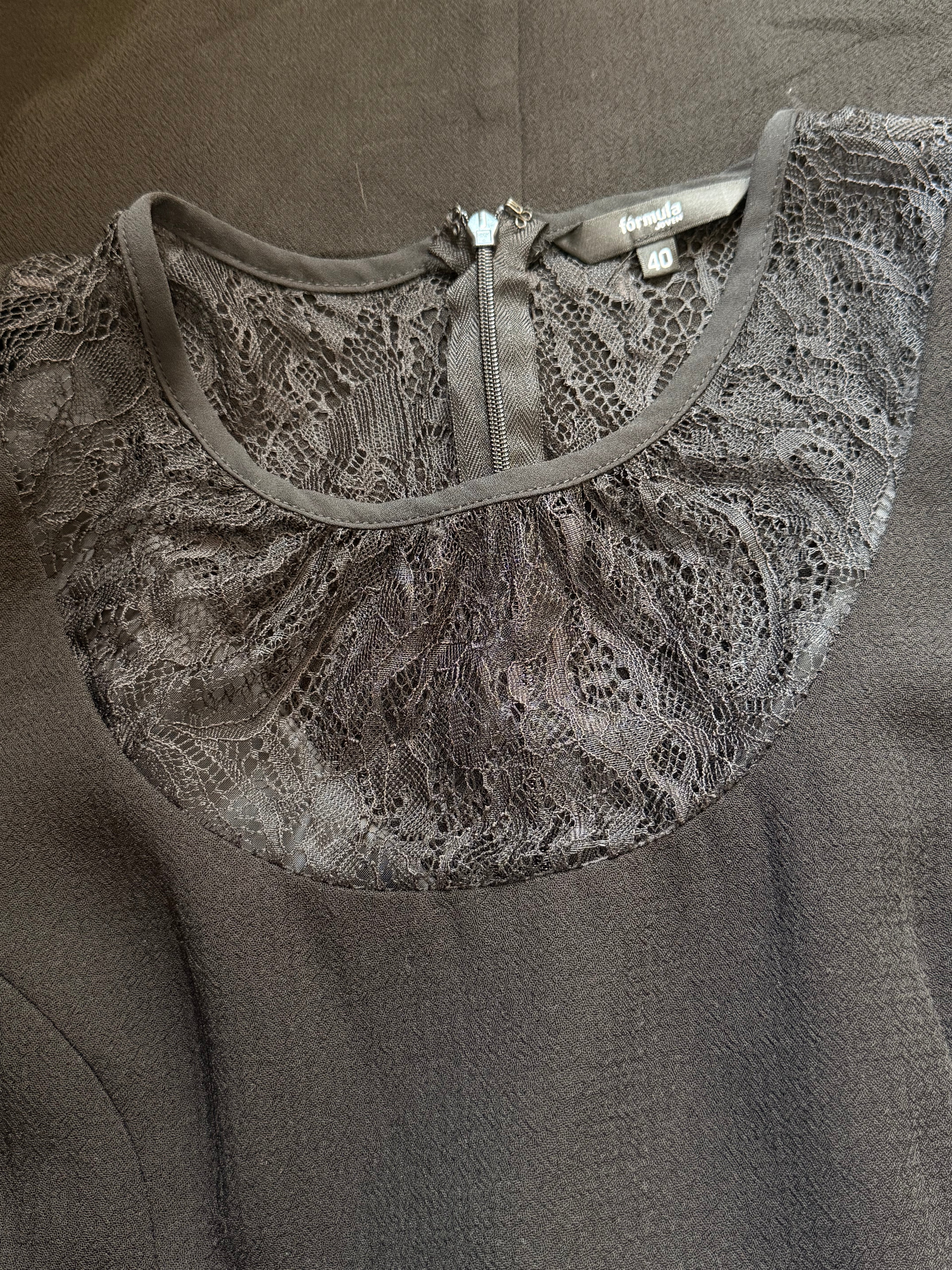 Fórmula Joven Black Lace Illusion Skater Dress Size 40 | Fit and Flare Cocktail Dress