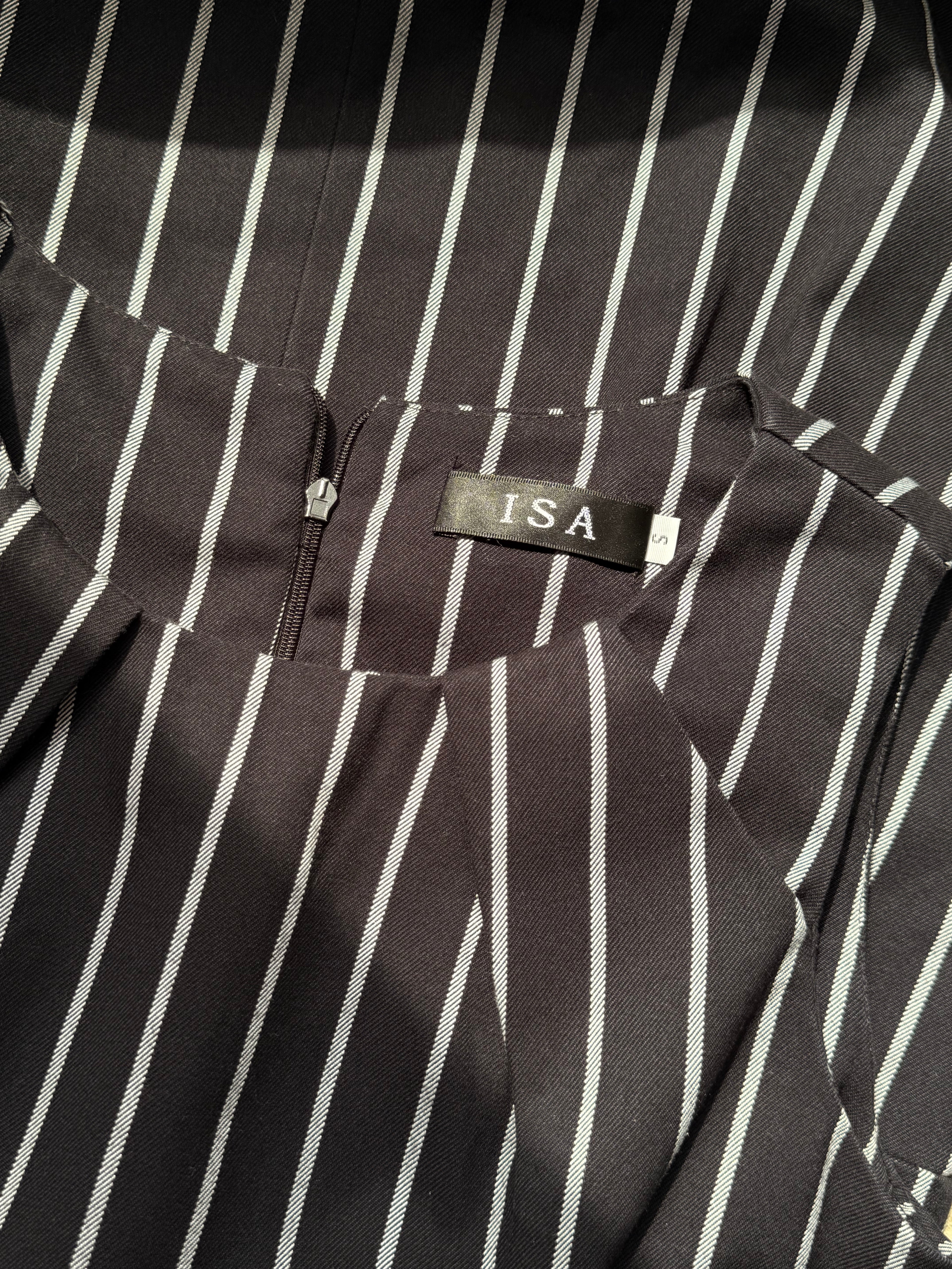 ISA Black & White Pinstripe Sleeveless Drop Waist Mini Dress – Size S | Smart Office Dress