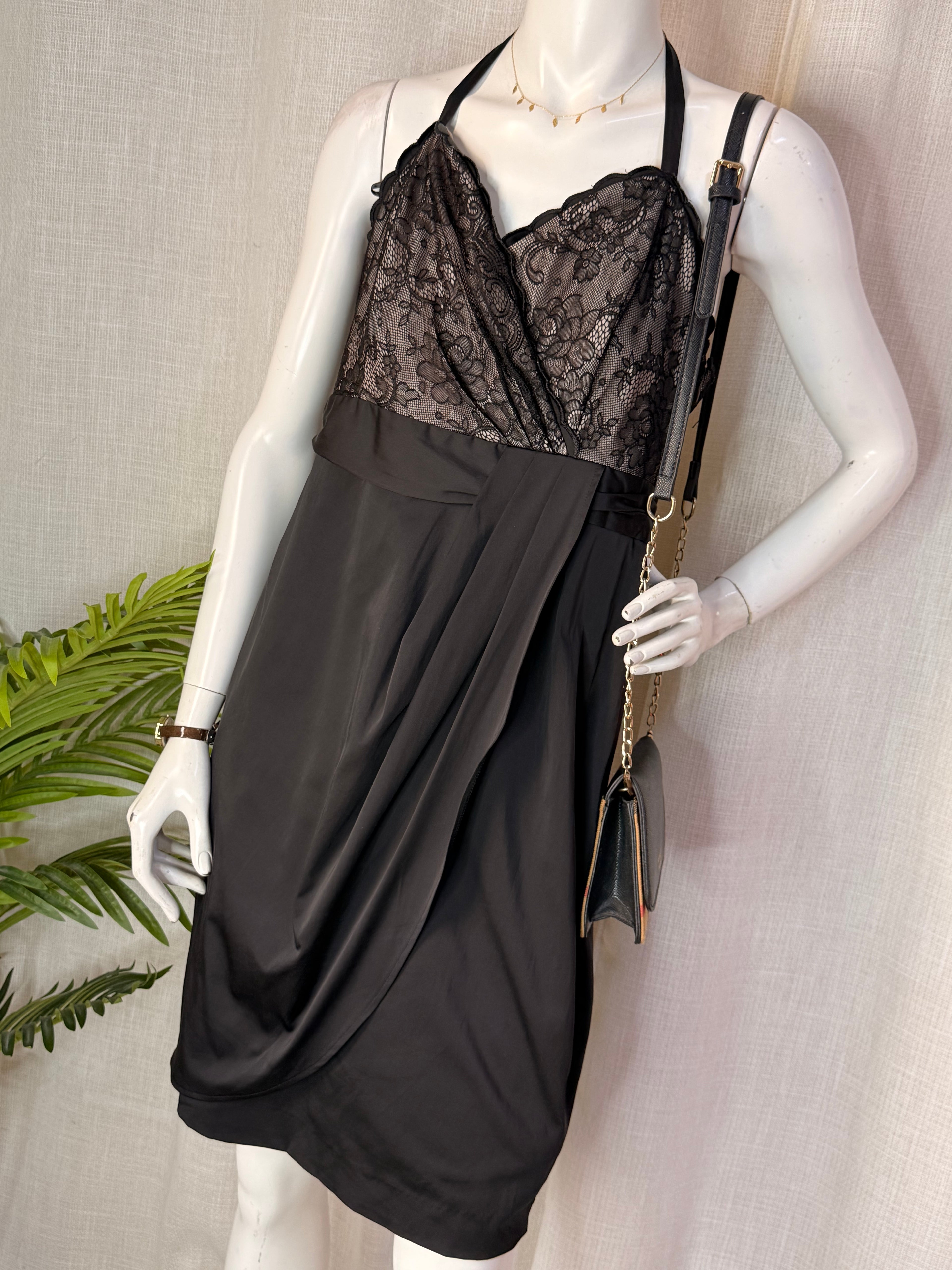 Next Black & Nude Lace Halter Dress – LARGE | Elegant Cocktail & Evening Dress