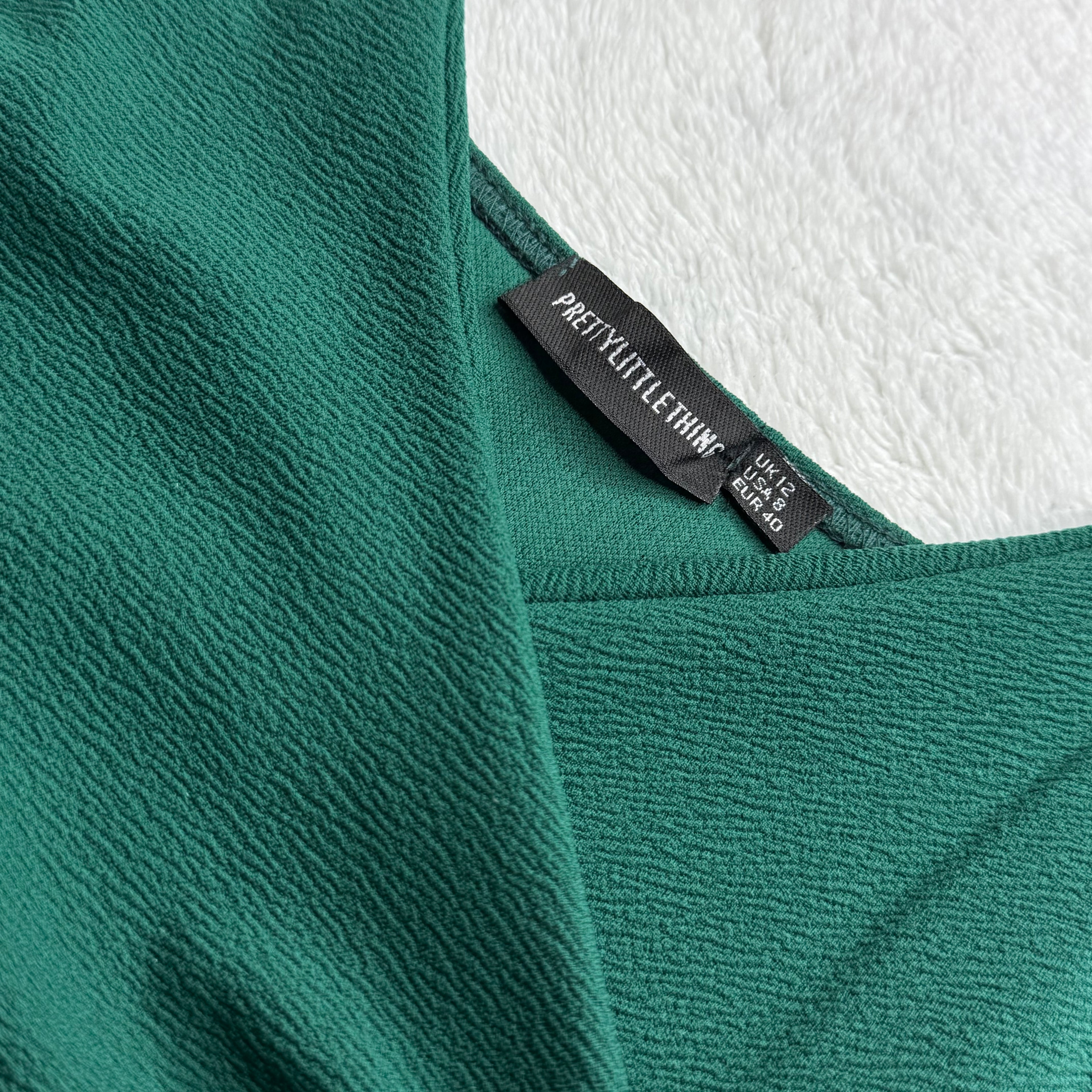 Pretty Little Thing Emerald Green Satin-Effect Wrap Dress