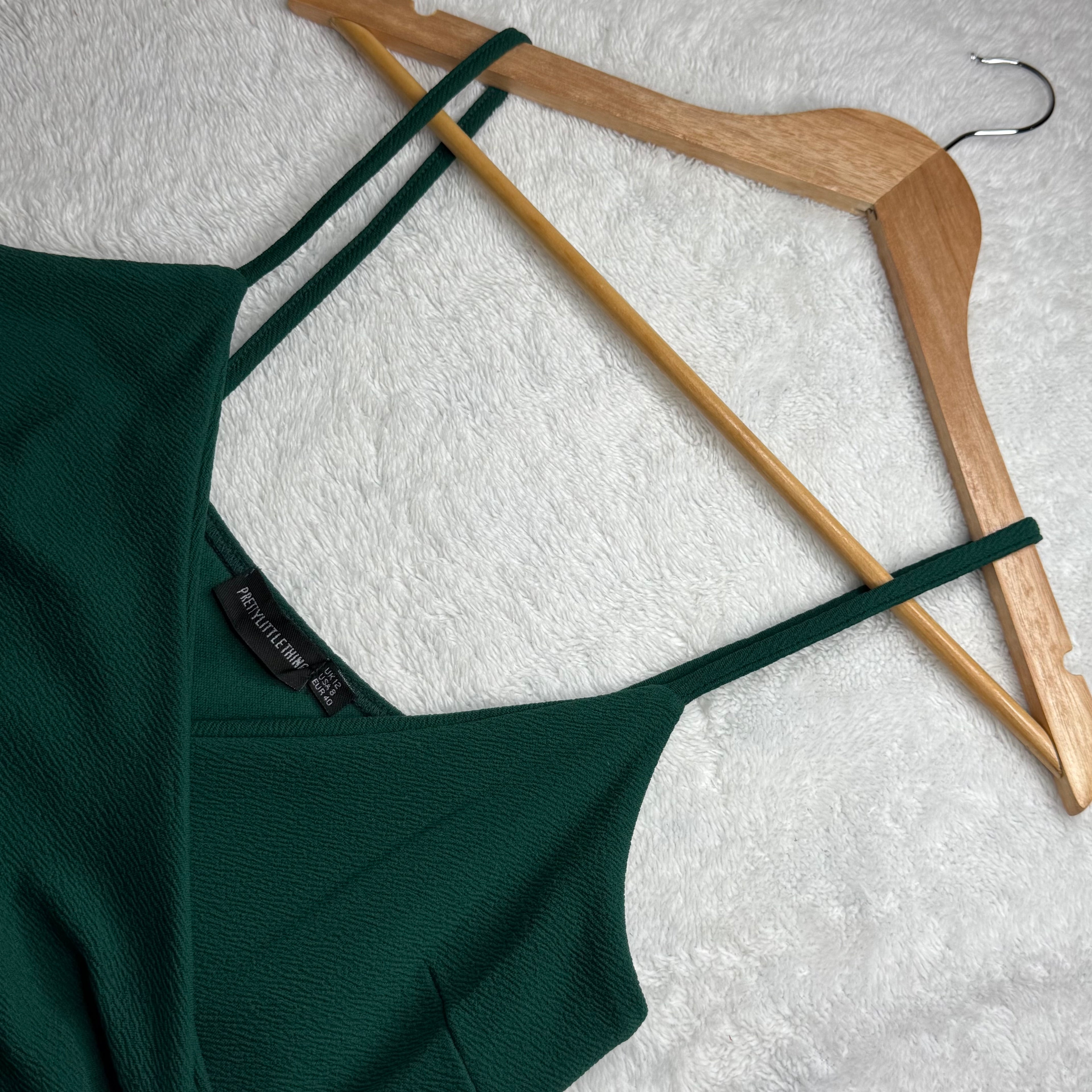 Pretty Little Thing Emerald Green Satin-Effect Wrap Dress