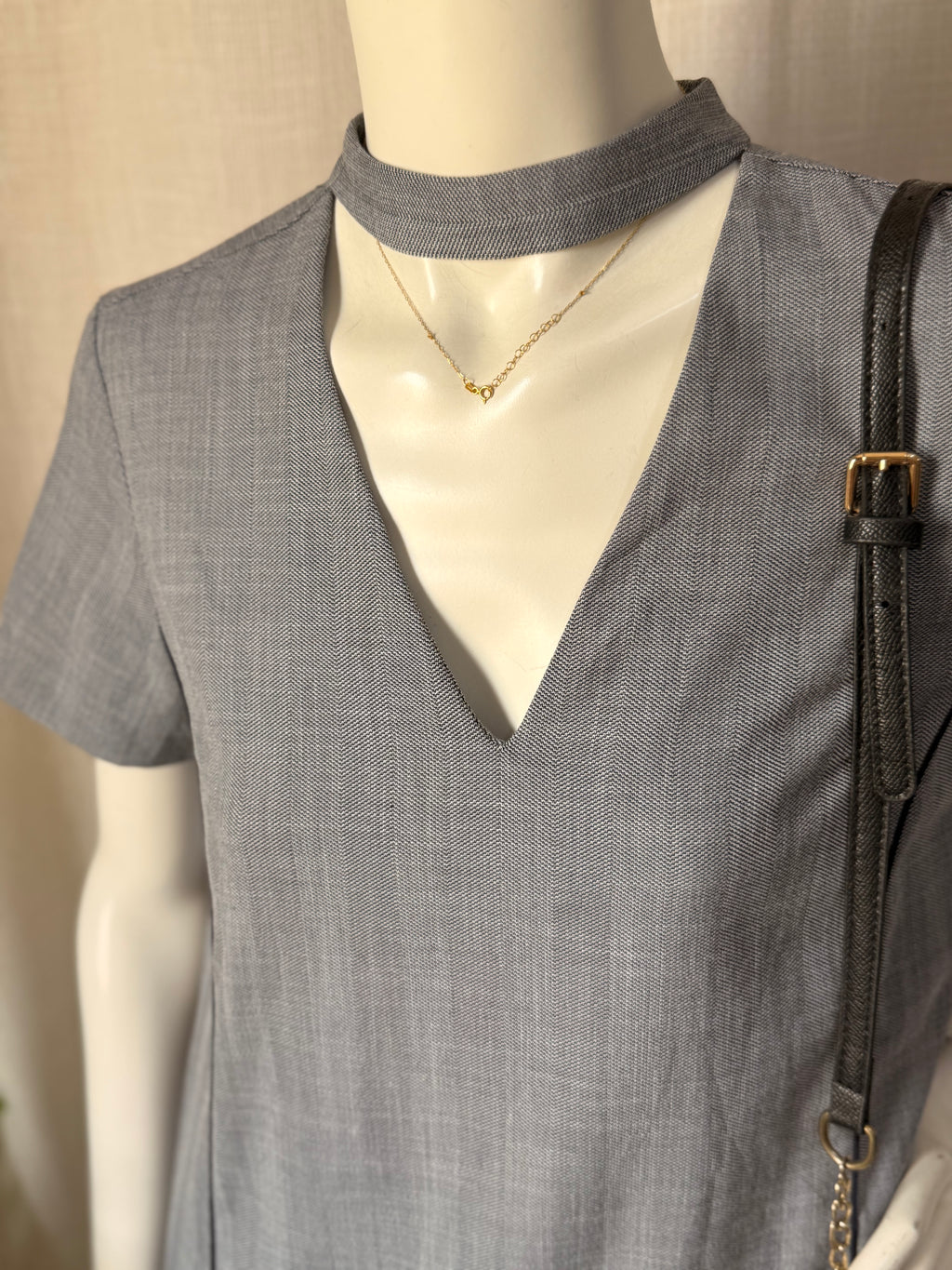 Zara Basic Grey Choker Neck Shift Mini Dress – Size Large | EUR L / US L | Office & Smart Casual