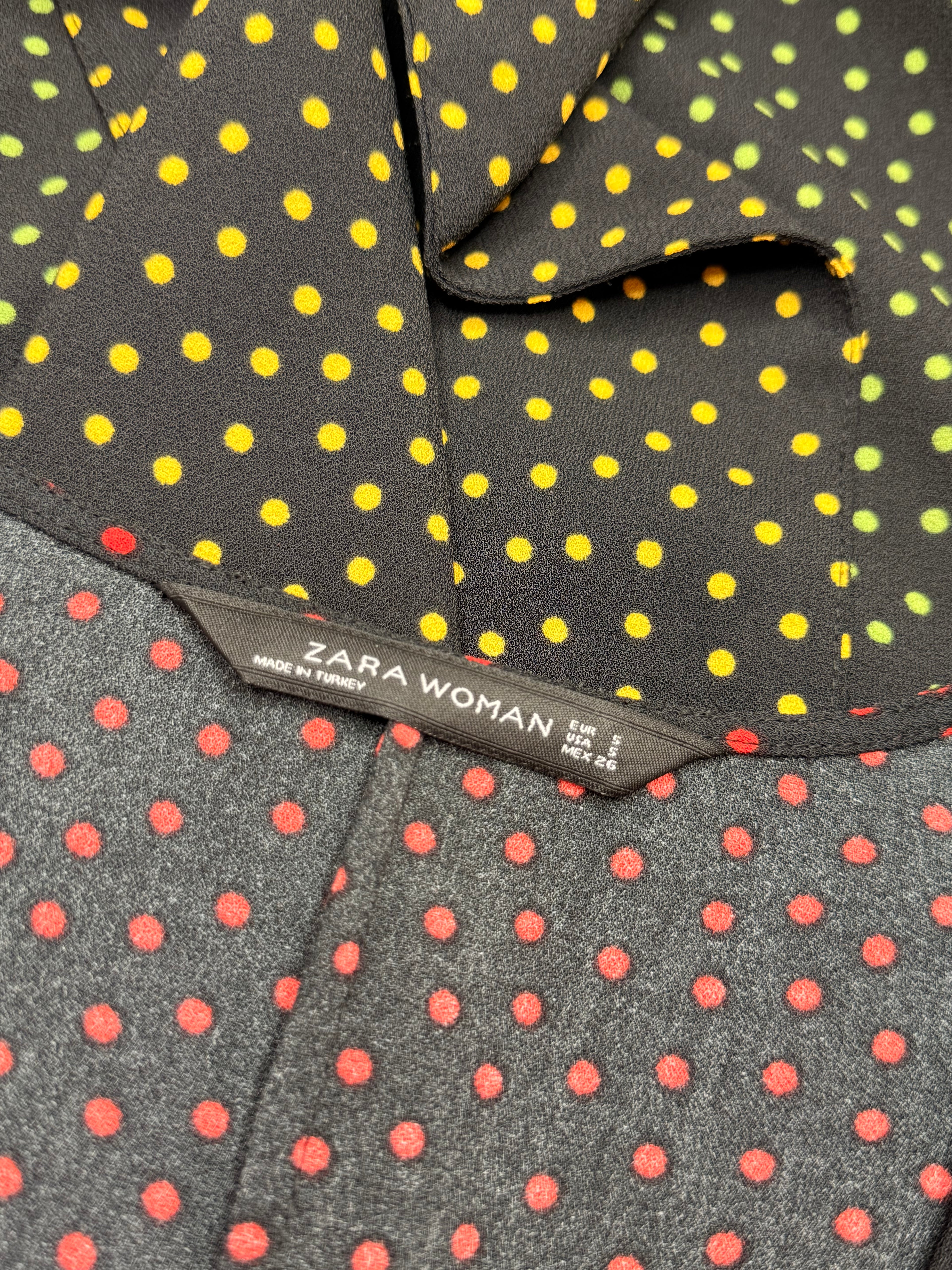Zara Woman Polka Dot Faux Wrap Midi Dress with Waist Tie (Size S)