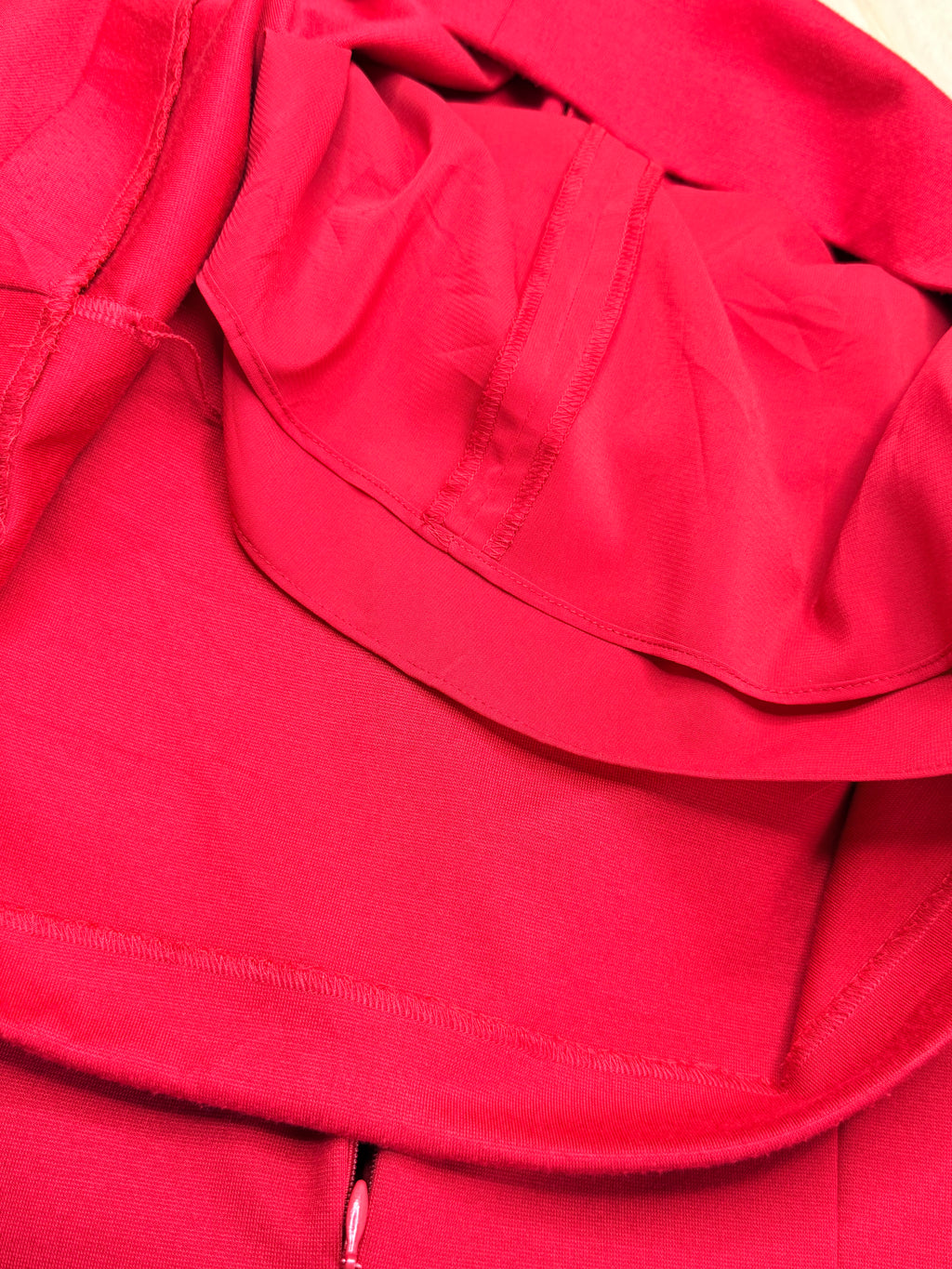 Alex & Co. Pleated Round Neck 3/4 Sleeve Shift Dress in Vibrant Red