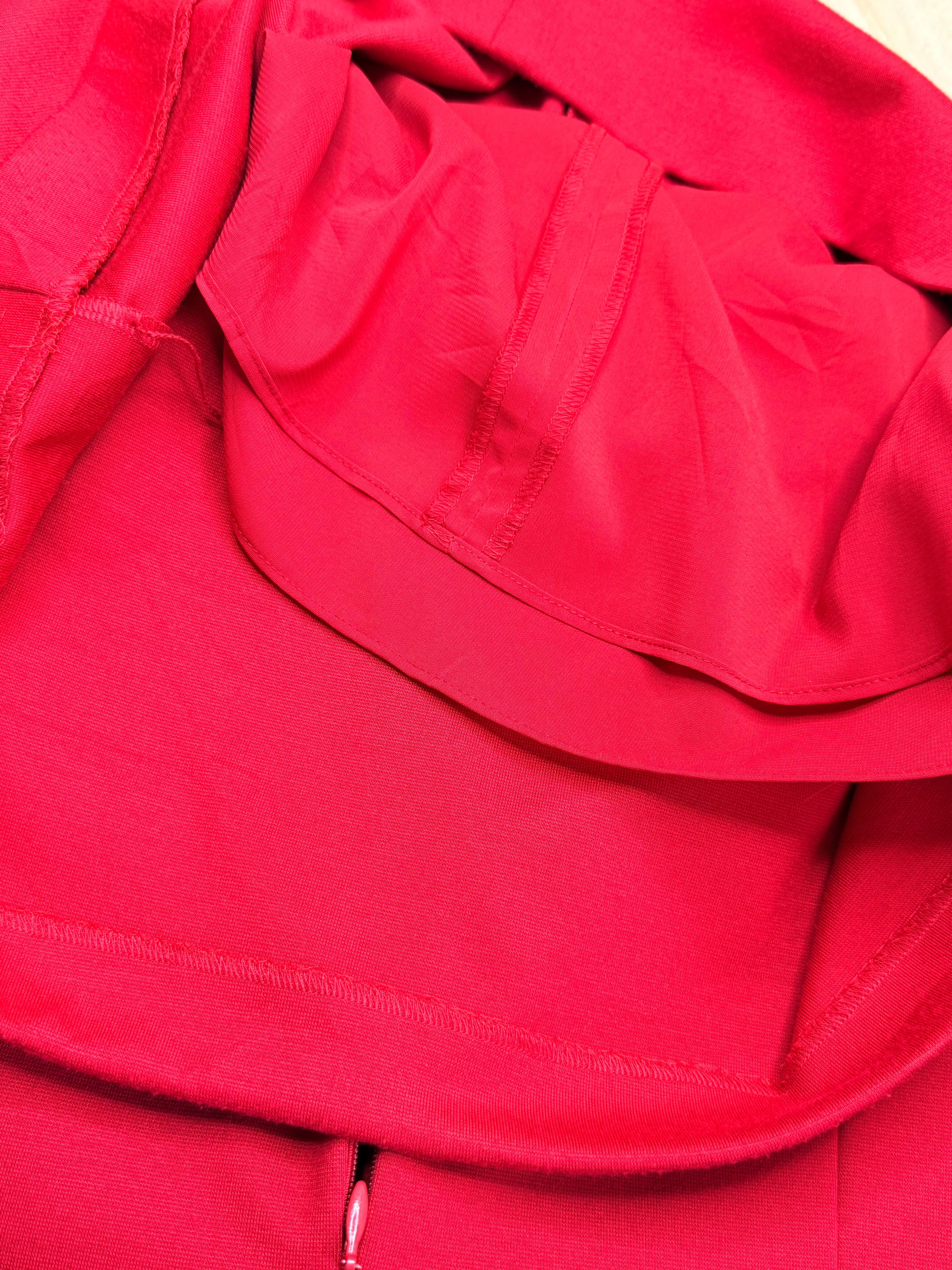 Alex & Co. Pleated Round Neck 3/4 Sleeve Shift Dress in Vibrant Red
