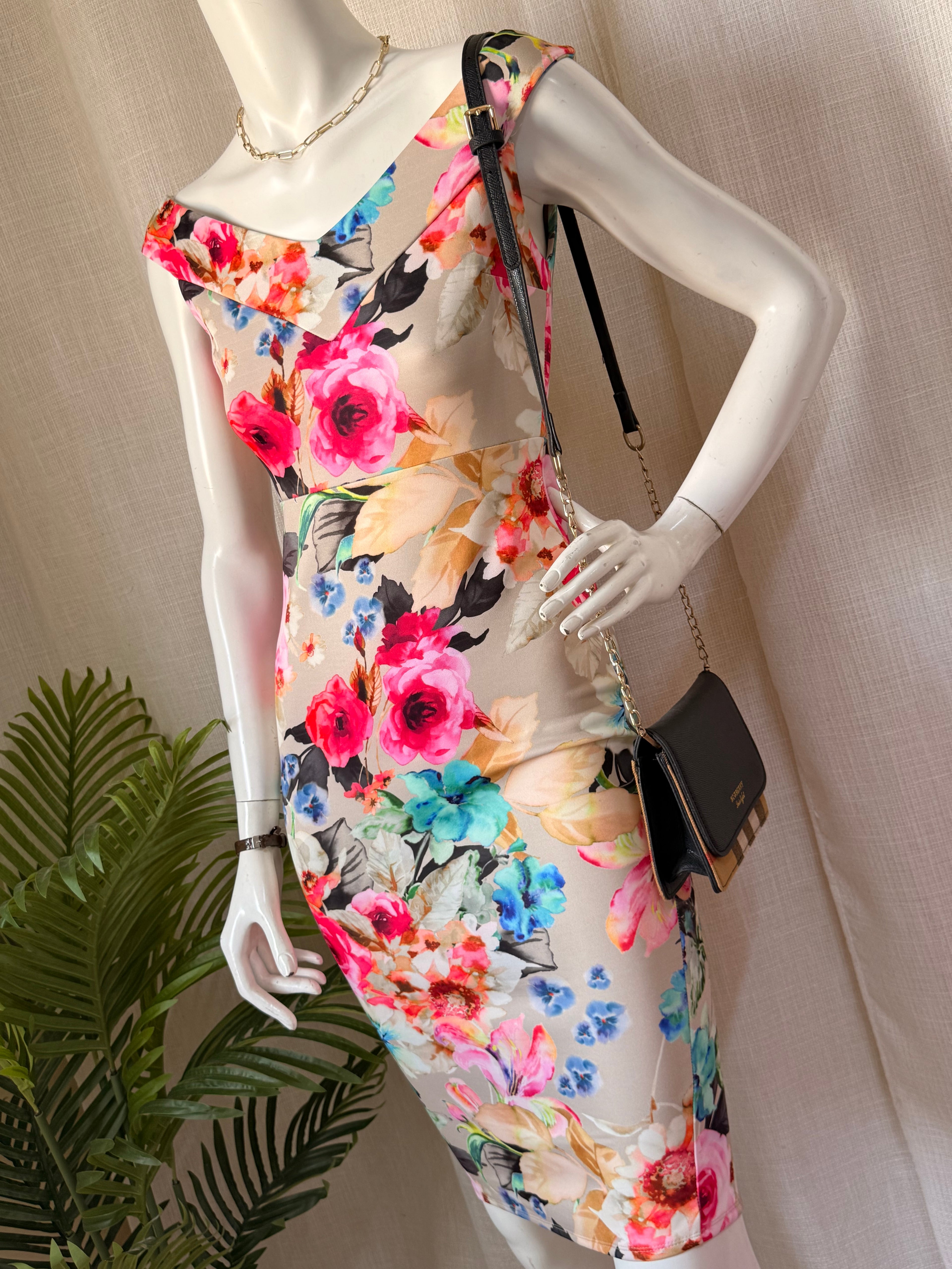 ASOS Floral Print Cowl Neck Bodycon Dress | UK 4 (Extra Small)