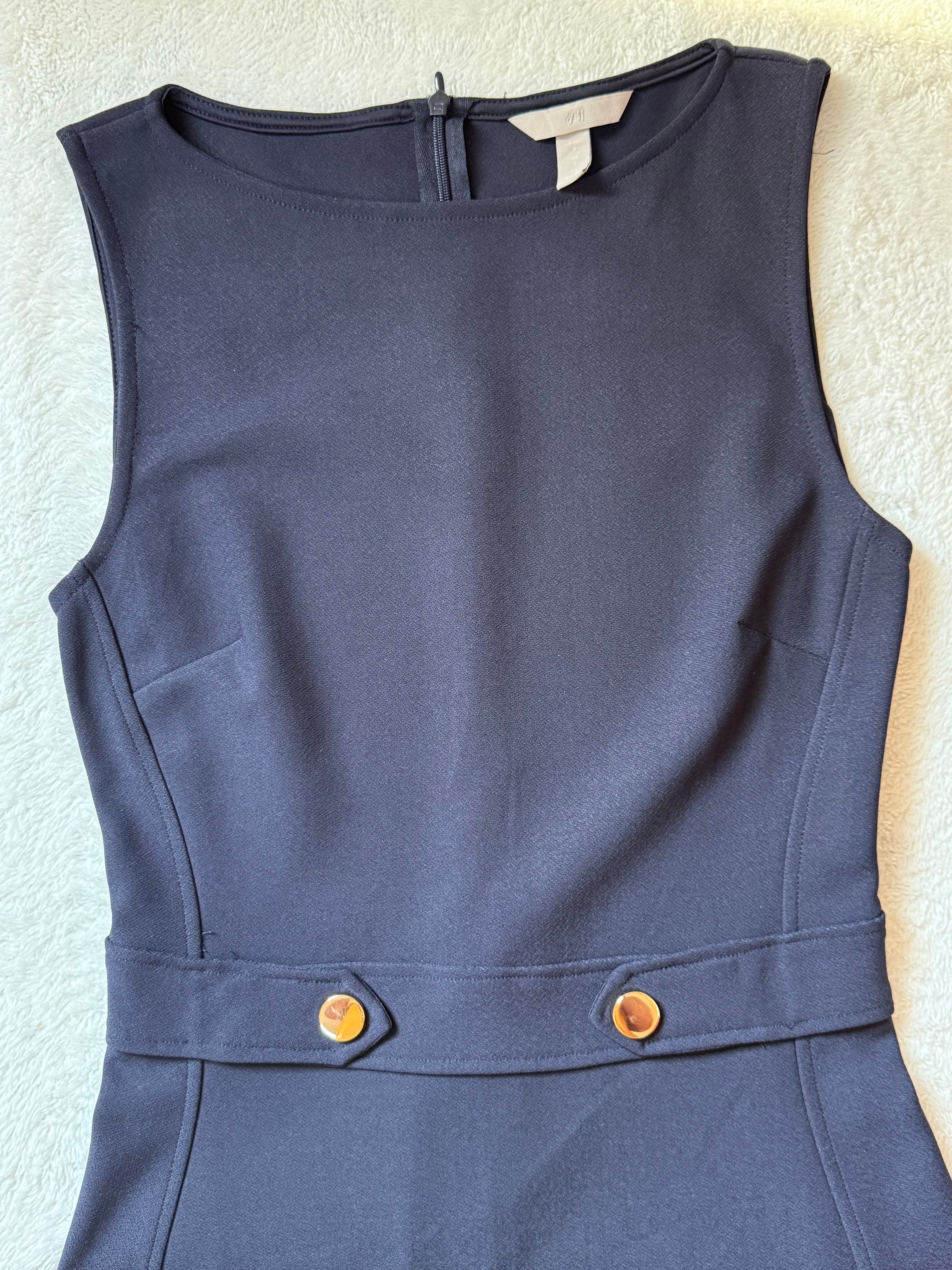 H&M Navy Blue Sleeveless A-Line Dress (Size S)