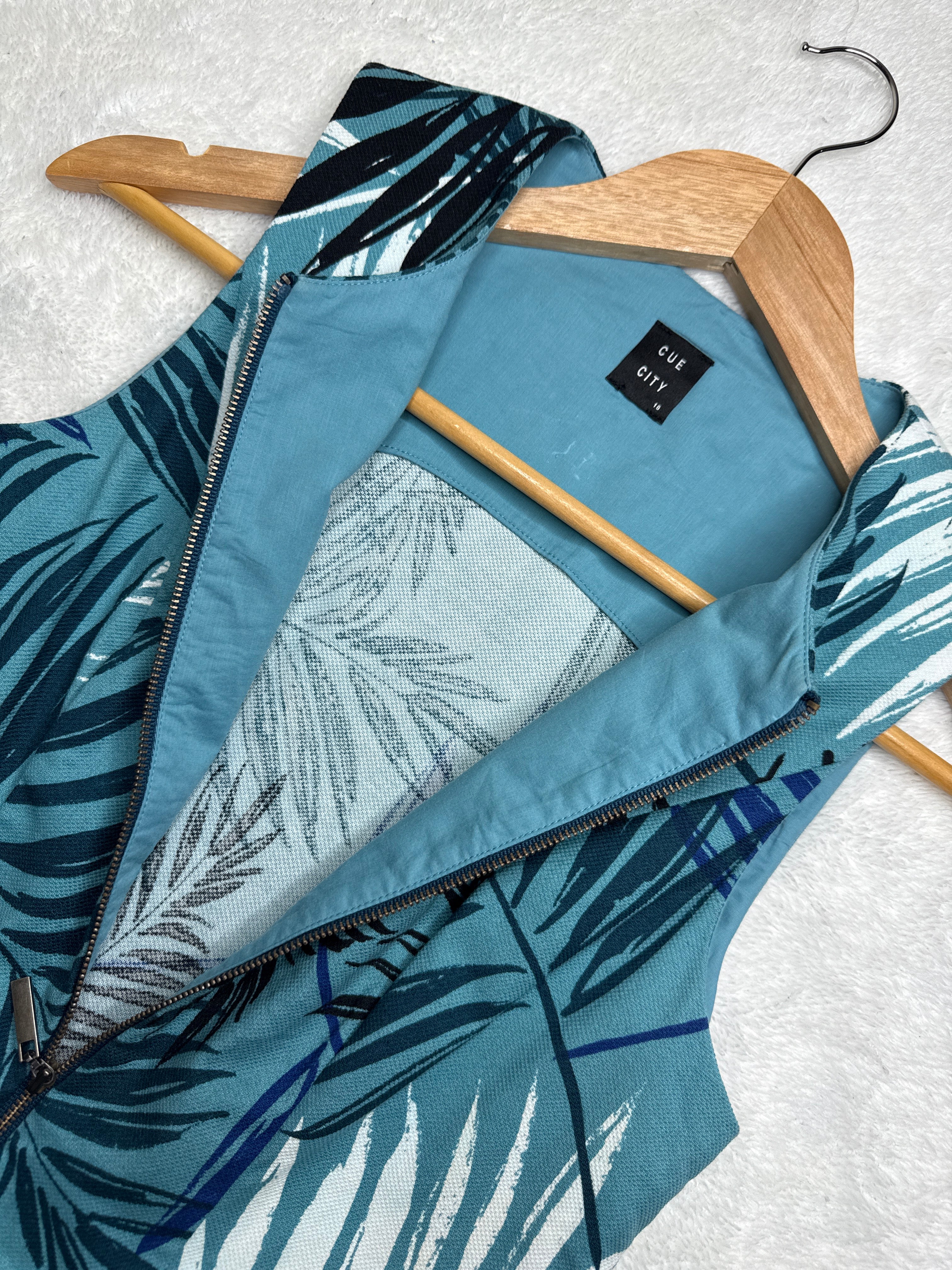 Teal Tropical Print Dress (10 / Large)