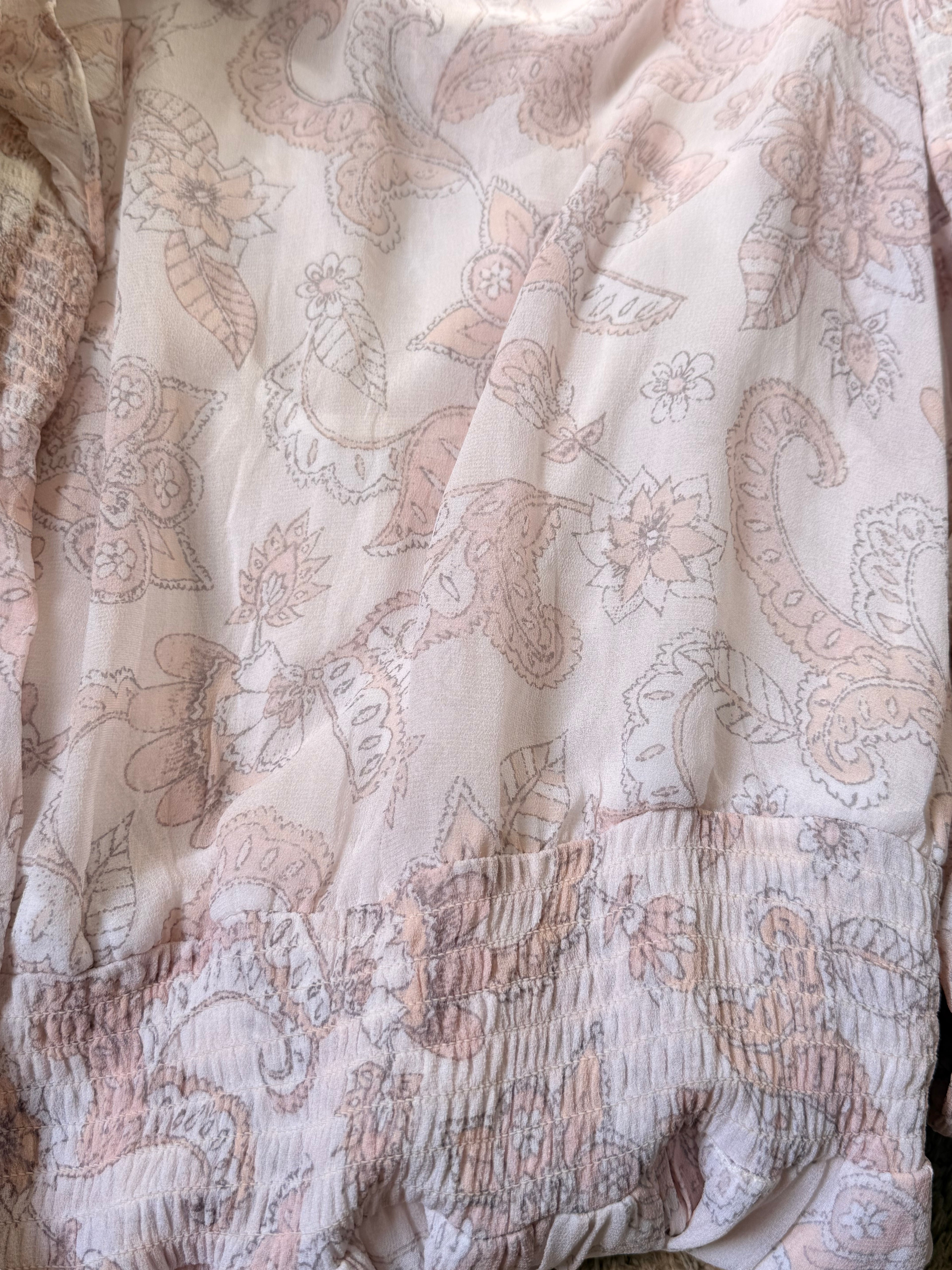 Seed Heritage Paisley Smocked Mini Dress | Pink Boho Ruffle Sleeve - Size 10