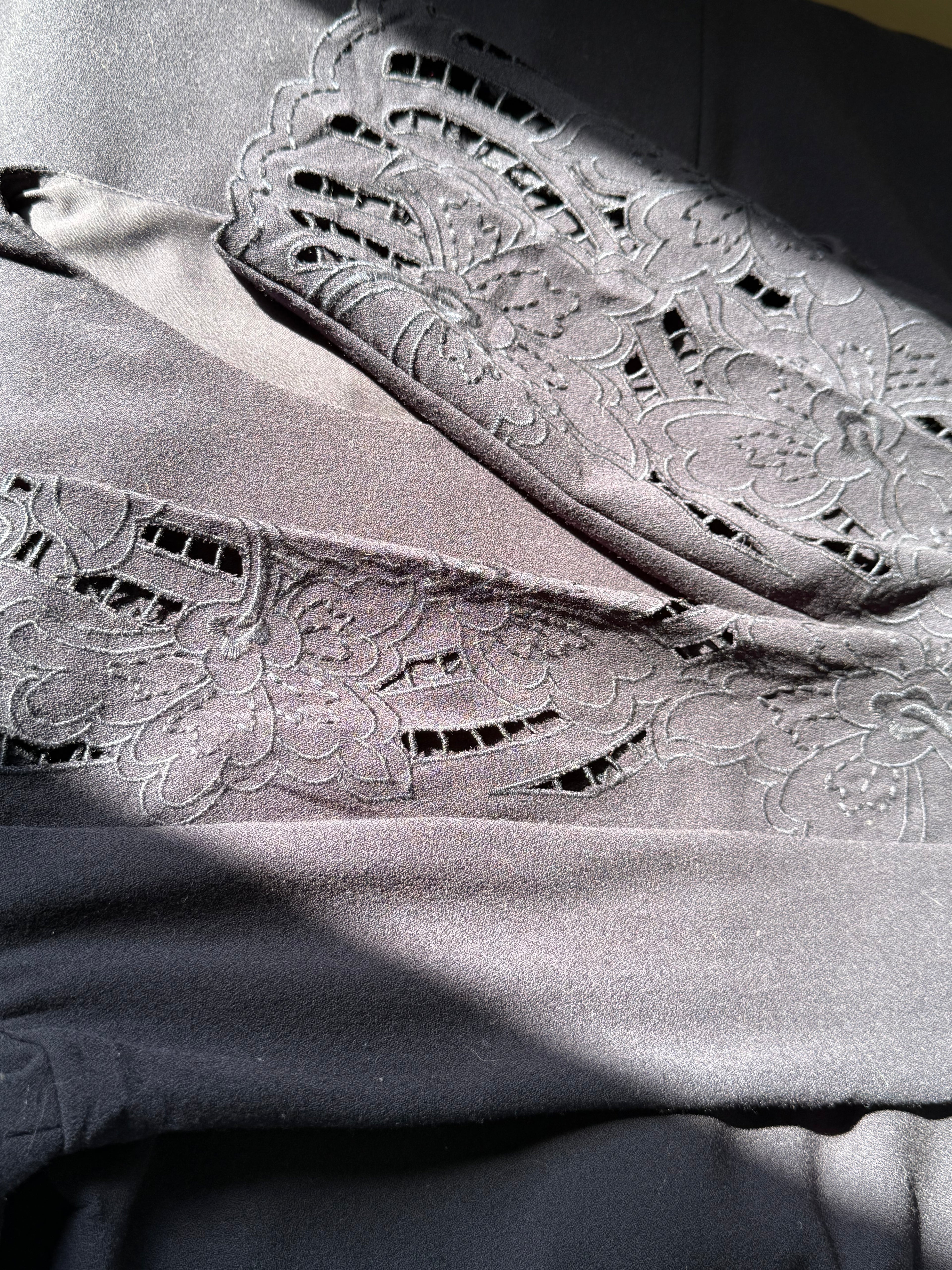 COUNTRY CASUALS Navy Dress with Cutwork Sleeves | (Preloved)