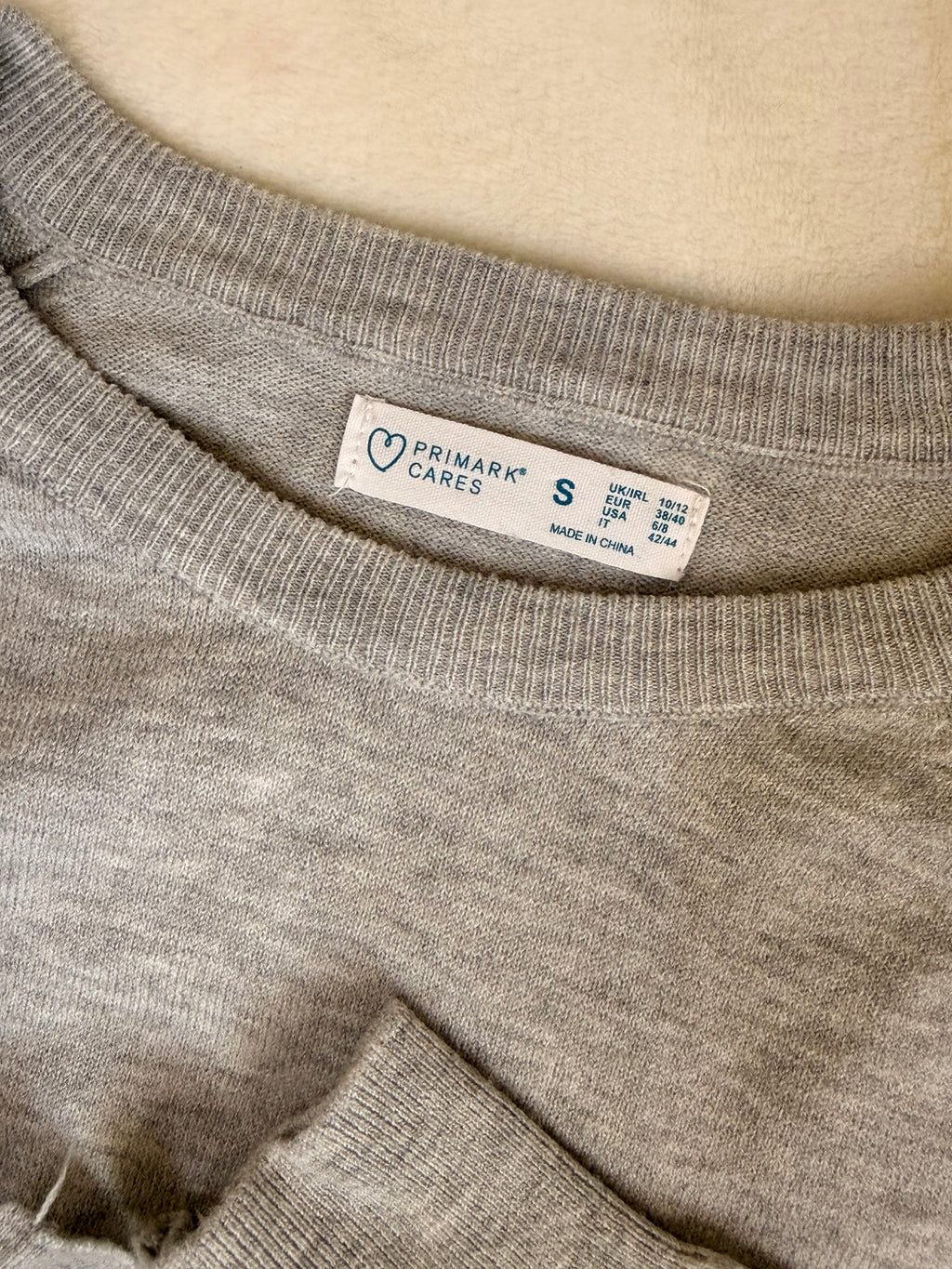 Primark Cares Light Grey Crew Neck Sweater | Small