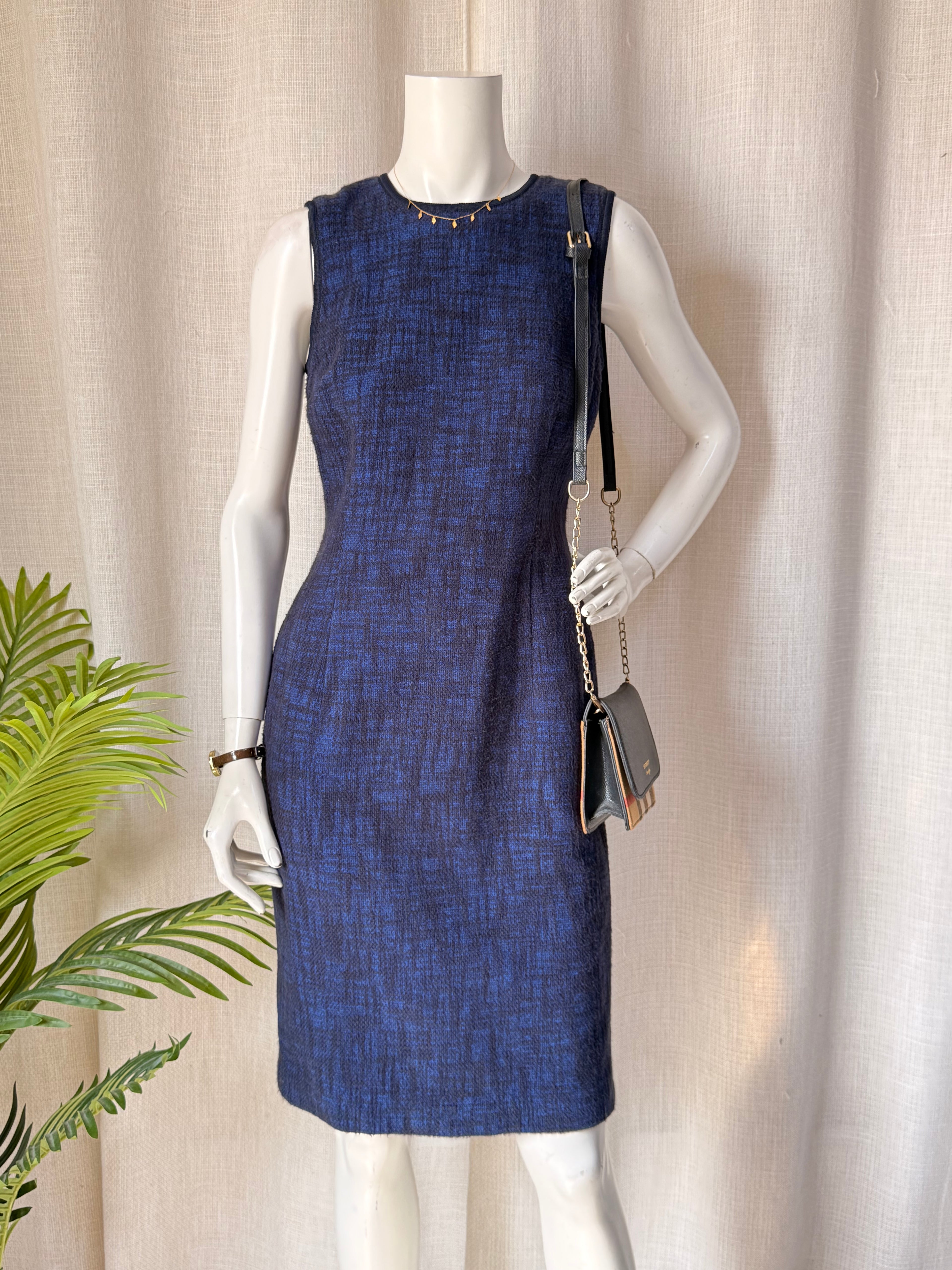 HOBBS London Blue Textured Sleeveless Shift Dress – Size UK 10 / US 6 | Elegant Work & Occasion Dress