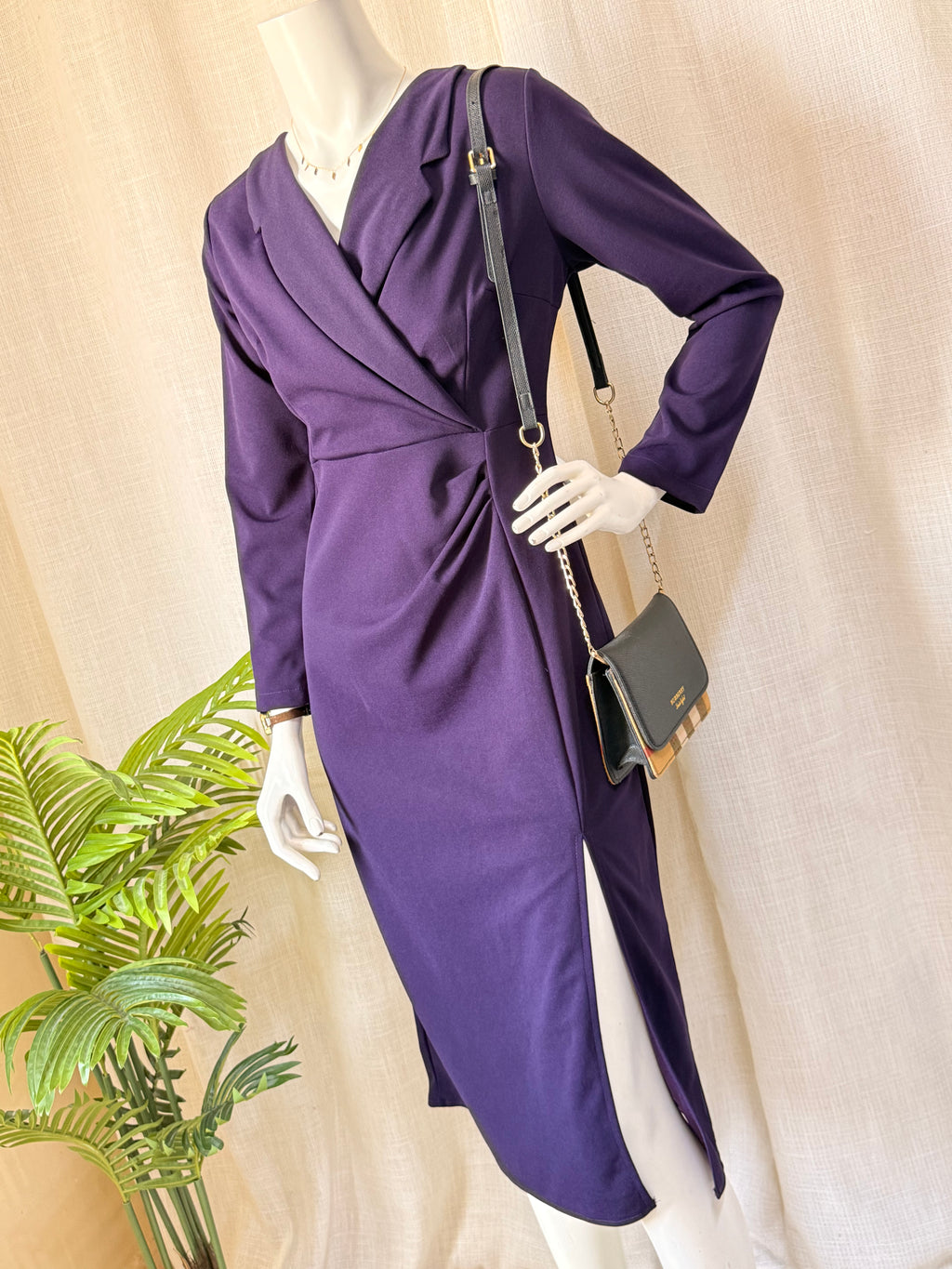 Sophisticated Deep Purple Blazer-Style Midi Dress