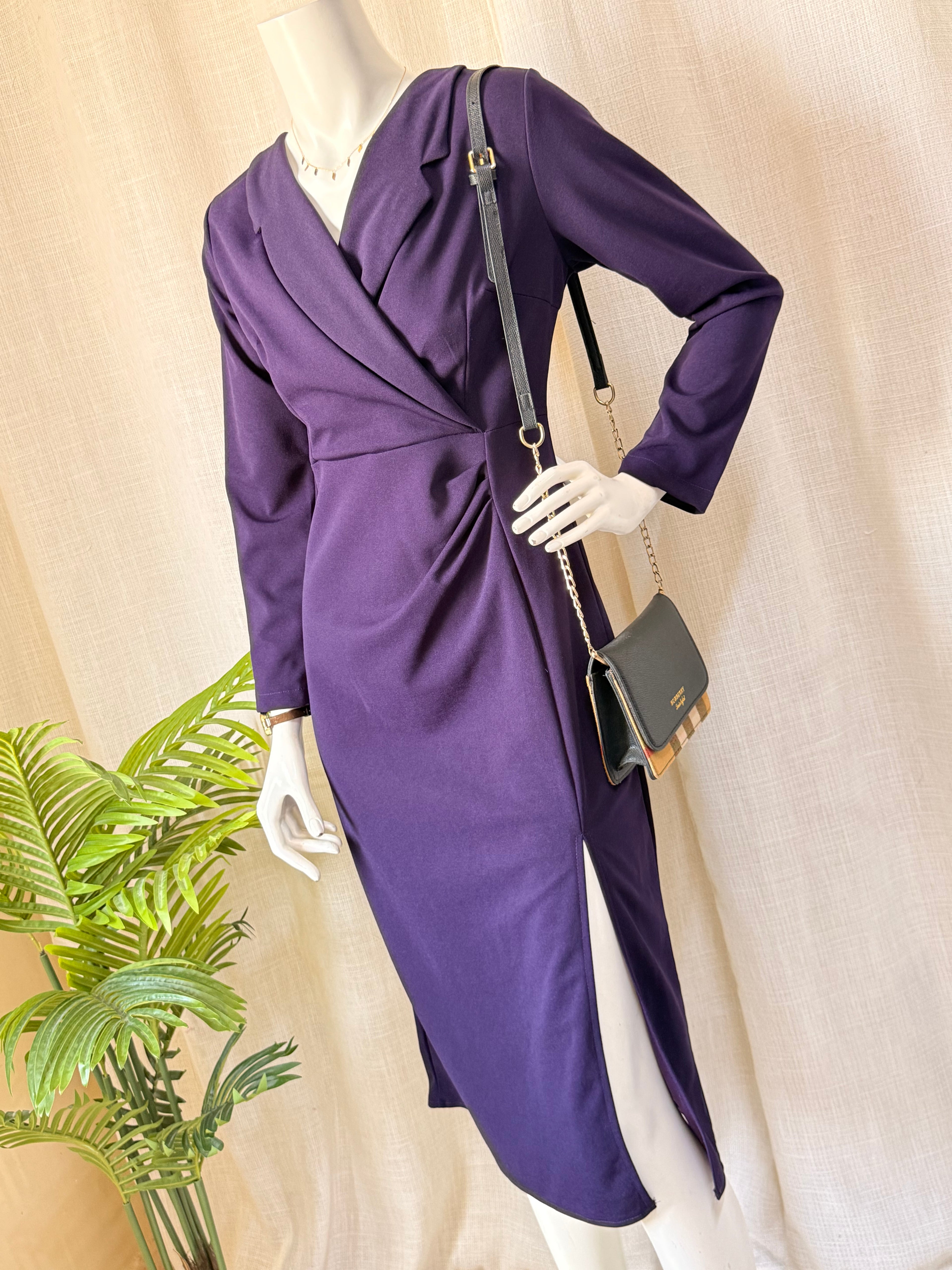Sophisticated Deep Purple Blazer-Style Midi Dress