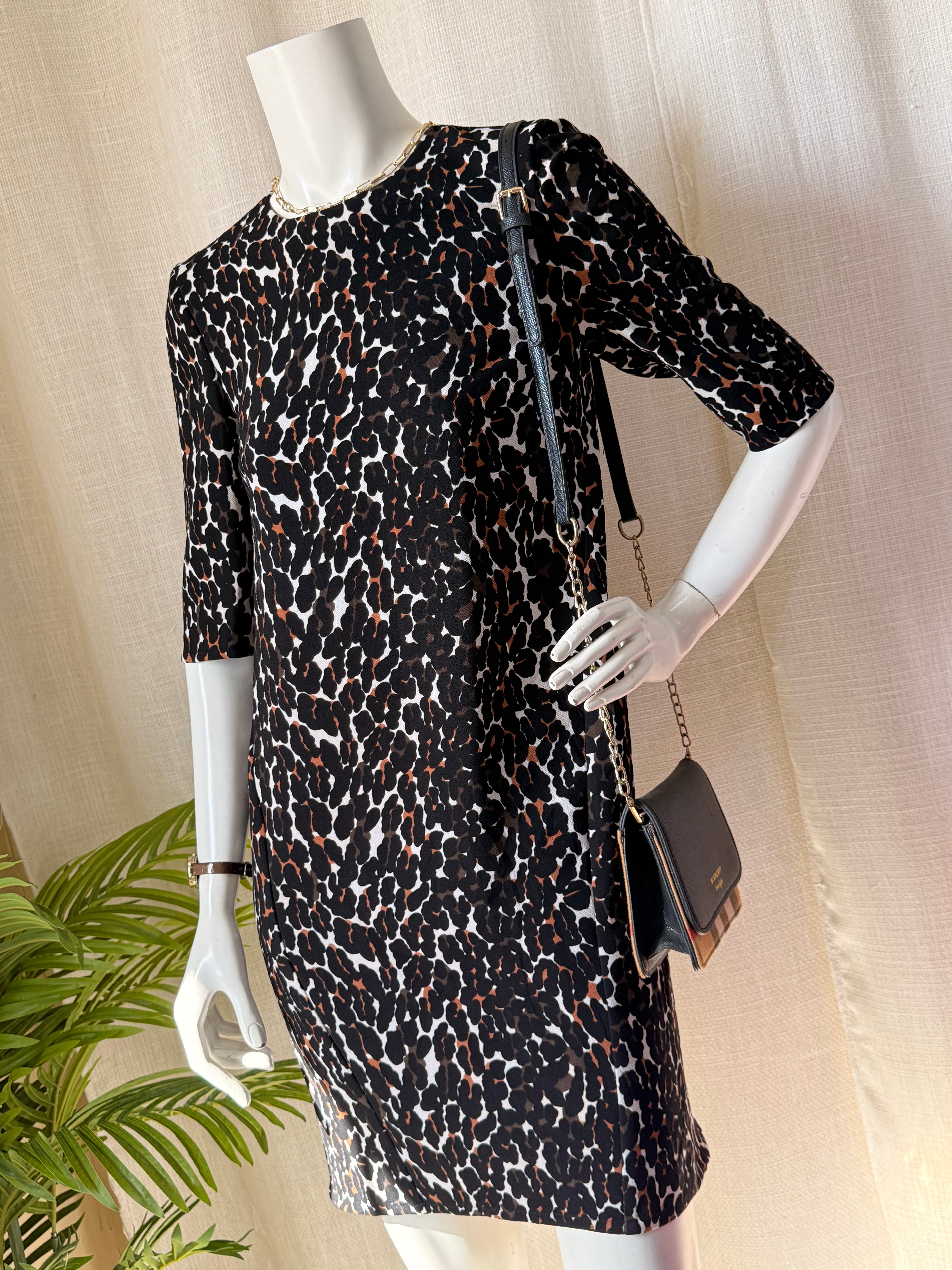 Whistles Black & Brown Leopard Print Dress (UK 6  / XS)