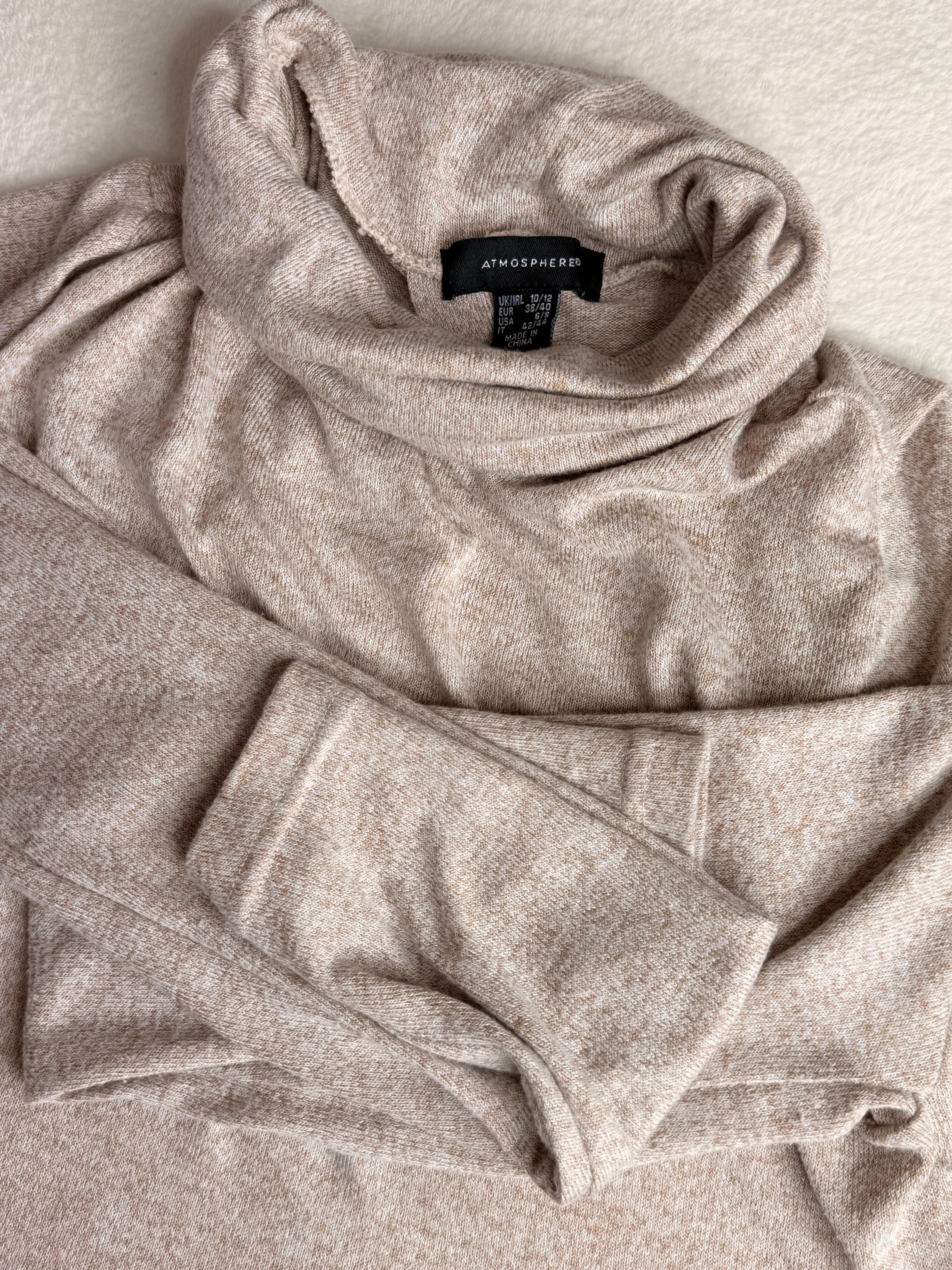 ATMOSPHERE Beige Marl Open-Back Turtleneck | UK 10
