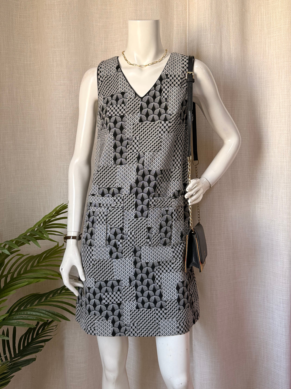Next Tailoring Black & White Geometric Print Dress | UK 8