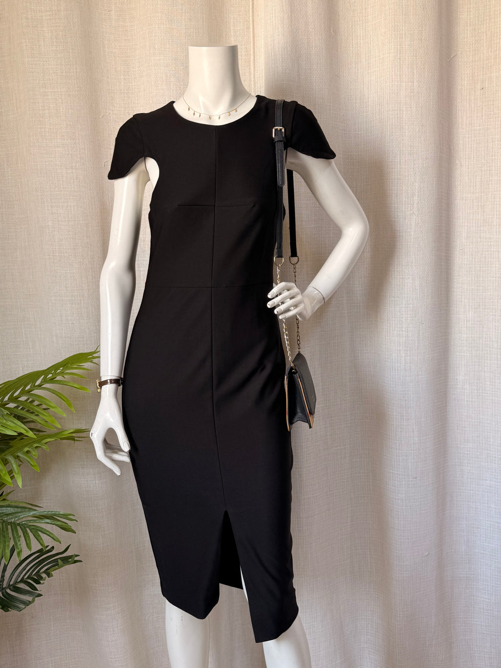 SHEIKE Black Cap-Sleeve Pencil Dress | UK 10 (Preloved)