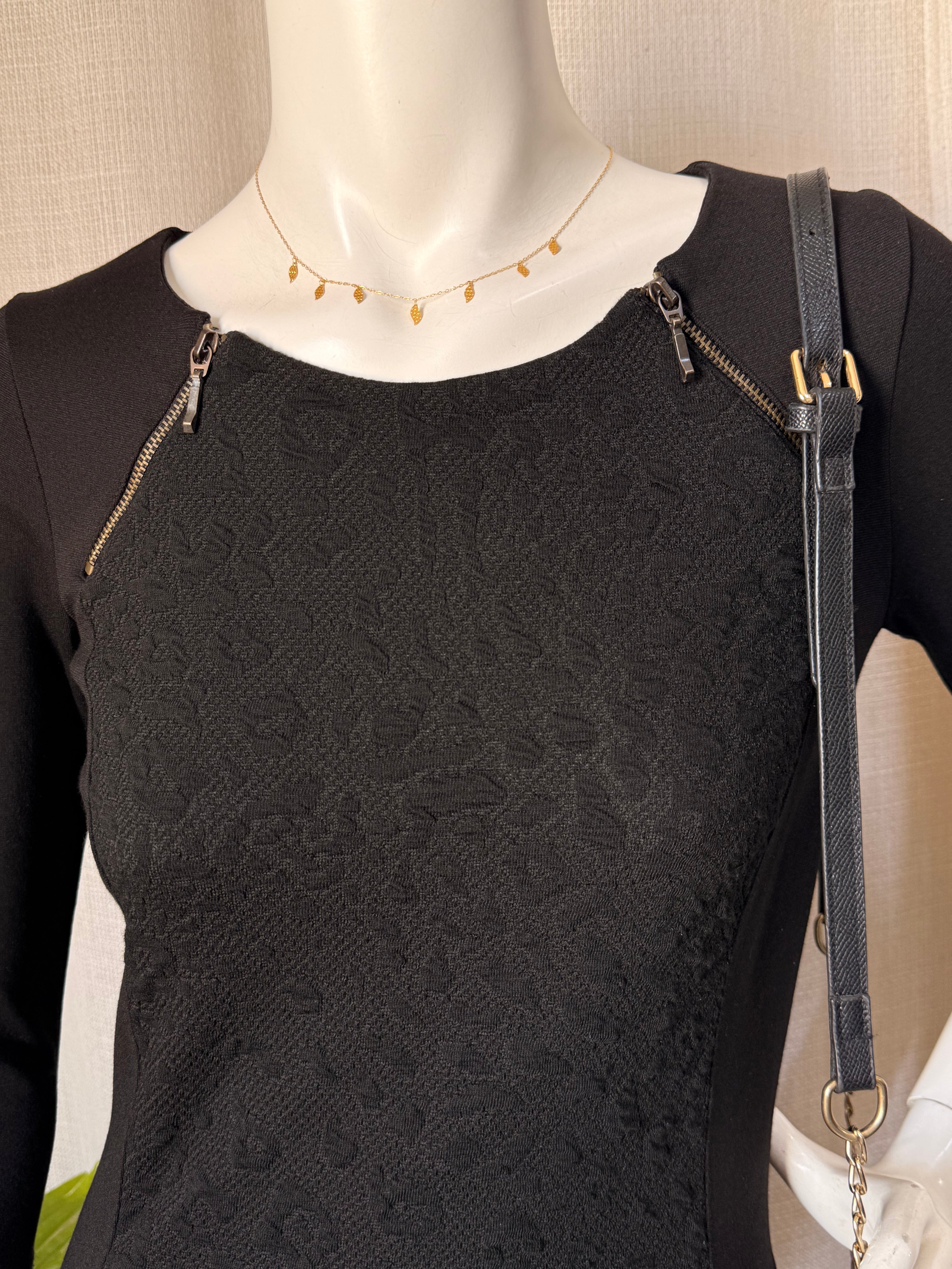 Orsay Black Leopard Jacquard Sheath Dress | 3/4 Sleeve